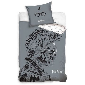 Kinderbettwäsche Harry Potter Bettwäsche Glasses Glow in The Dark Linon / Renforcé, BERONAGE, 100% Baumwolle, 2 teilig, 135x200 + 80x80 cm