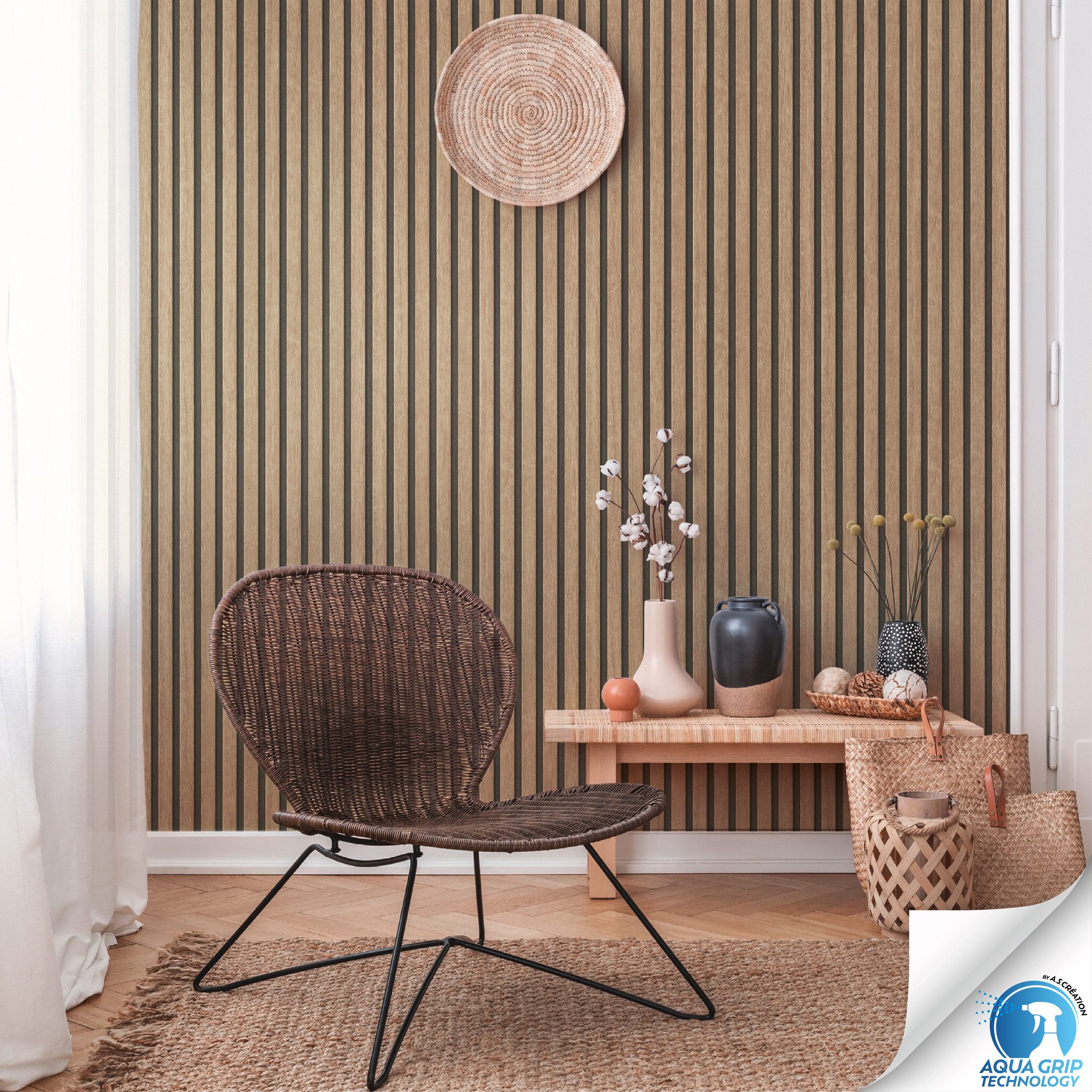 living walls Vliestapete DesignDrop vorgeleimte Tapete Holzpaneele Braun Beige Holzoptik, strukturiert, matt, (1 St), Vliestapete vorgekleistert floral für Schlafzimmer Wohnzimmer Küche