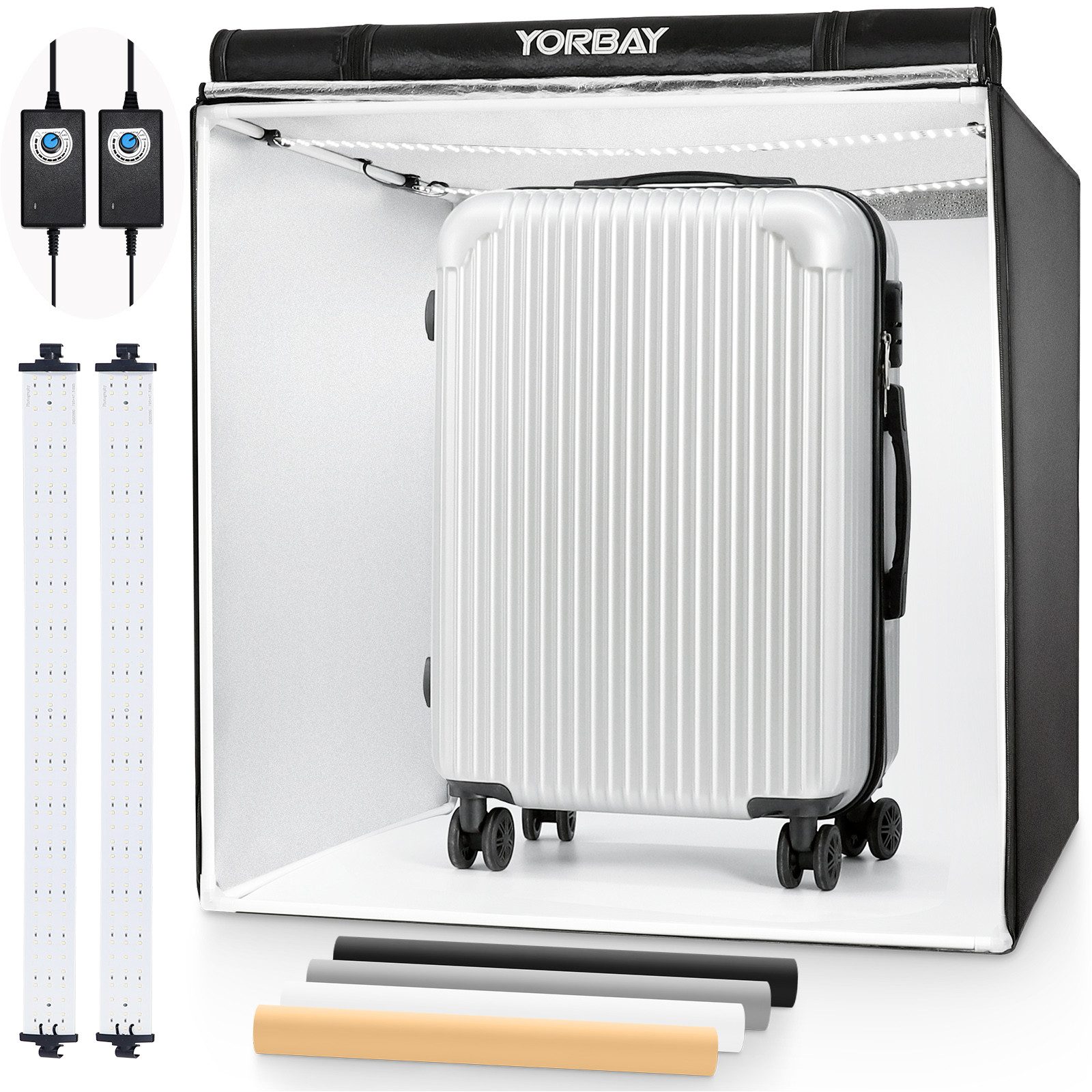 Yorbay Fotostudio-Box Fotostudio Set 80 x 80 x 80cm LED Lichtbox Lichtwürfel Fotografie, Lichtzelt inkl. 4 PVC-Hintergrundfolien(schwarz,rein weiß,grau,orange)