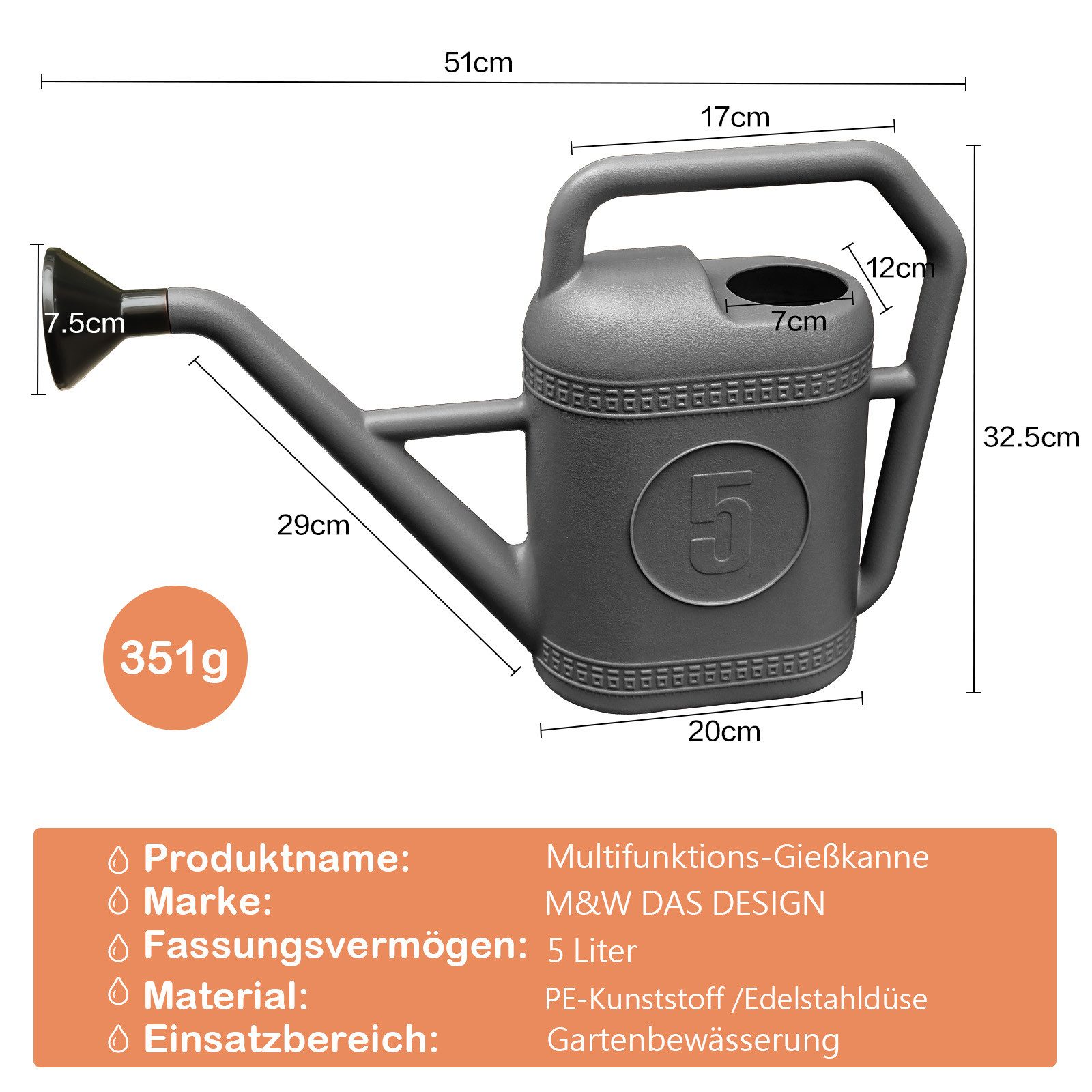 M&W DAS DESIGN Gießkanne Gießkanne Giesskanne Gießkannen Watering Can Für Zimmerpflanzen Garten