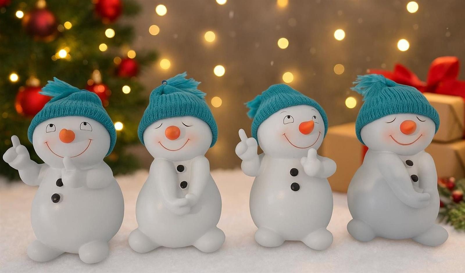 Geschenkestadl Schneemann 4 Stück Schneemann Figuren Strickmütze 15cm Winterdeko mehrere Farben