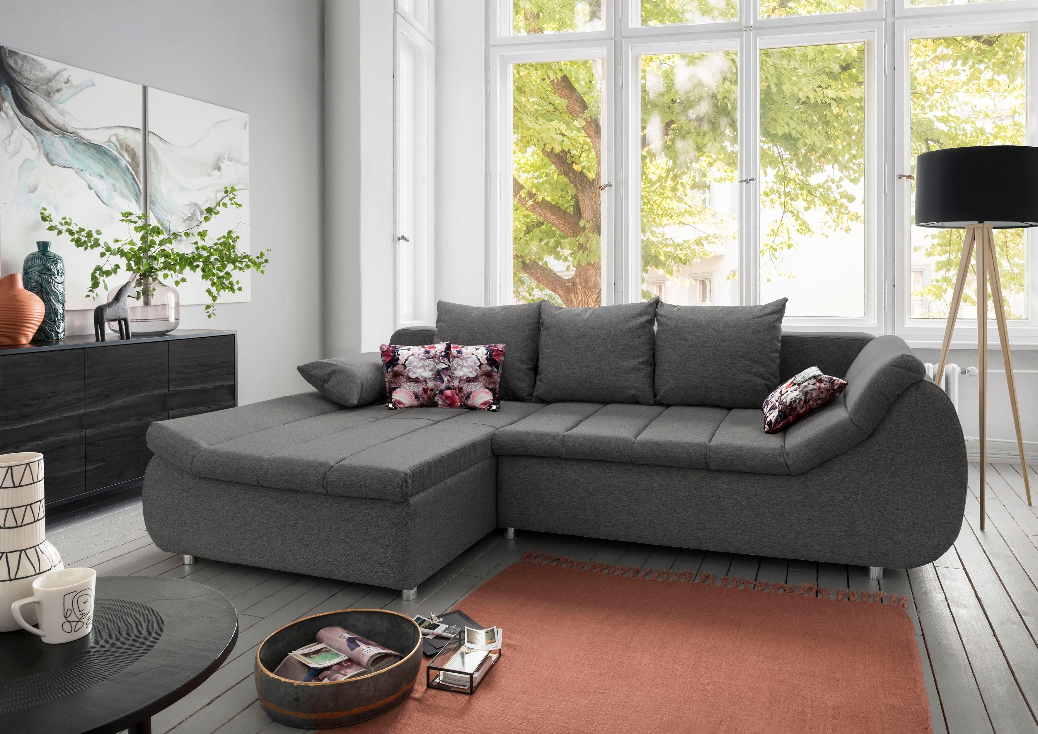 Home affaire Ecksofa Imolaa elegant, Breite 270cm, moderne Sitzsteppung, bequem, L-Form, auch mit Bettfunktion und Bettkasten