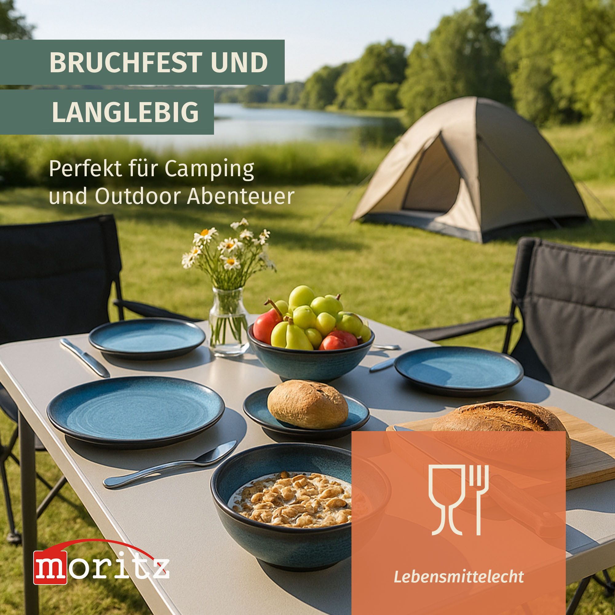Moritz Geschirr-Set Camping Geschirr Stone Blue 4-teilig