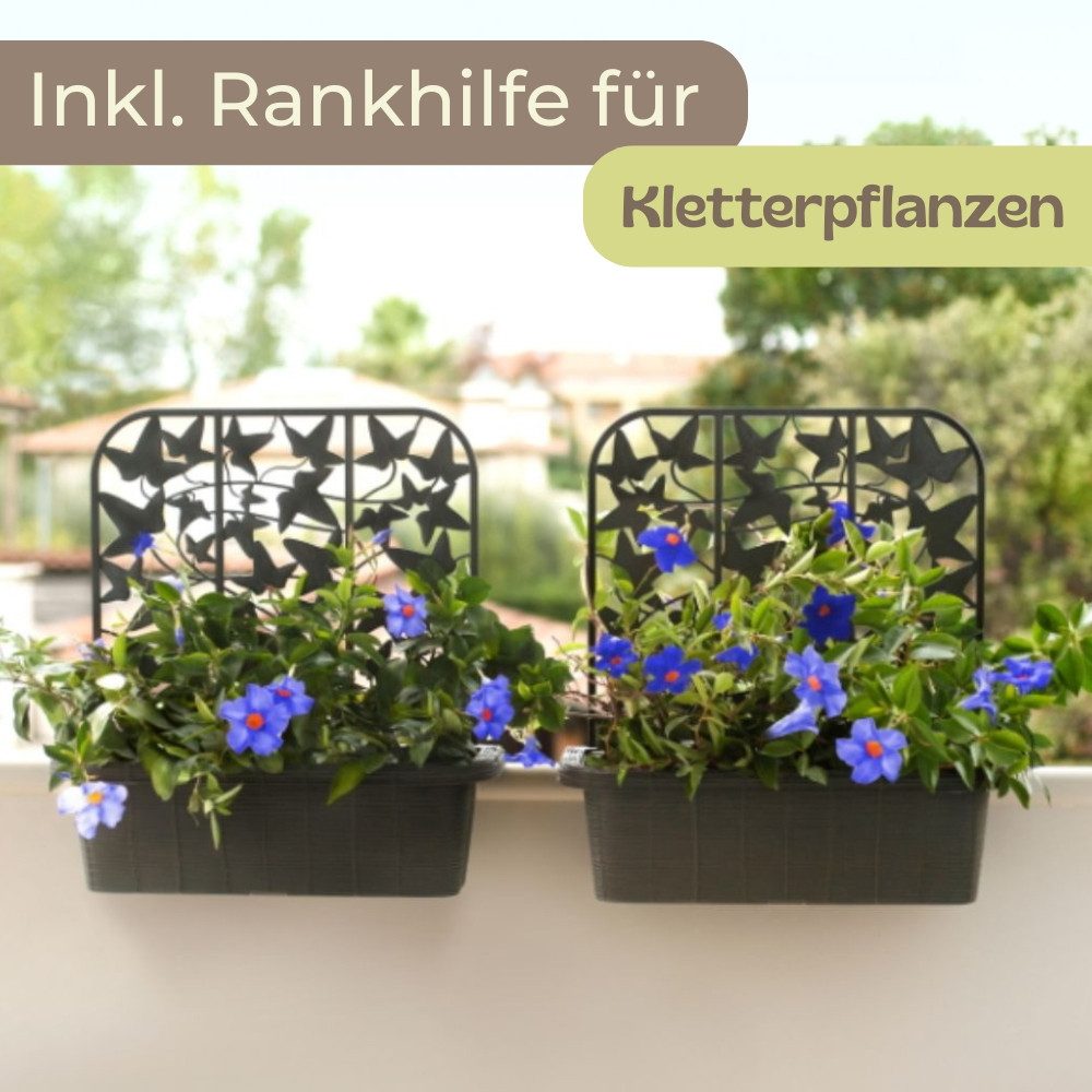 GarPet Blumenkasten 2er Set Blumenkasten Balkon Balkonkasten mit Spalier Wasserspeicher