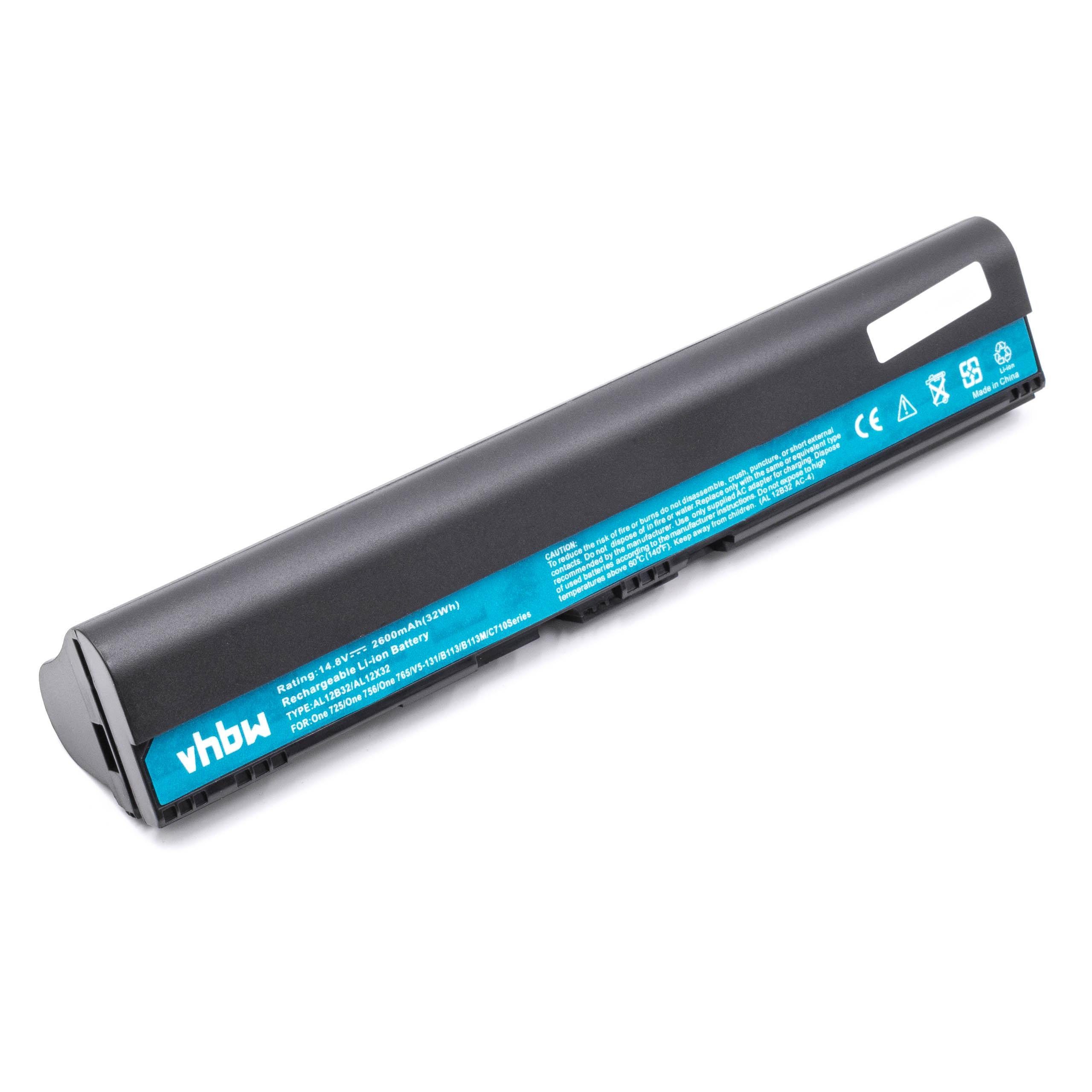vhbw Akku passend für Acer Aspire One 725, V5, 756, AOV5, AO756, AO725, 755 Laptop-Akku Akku Li-Ion 2600 mAh (14,8 V, 1 St), Leistungsfähiger Austausch-Akku für Notebook, Wiederaufladbar, Jede