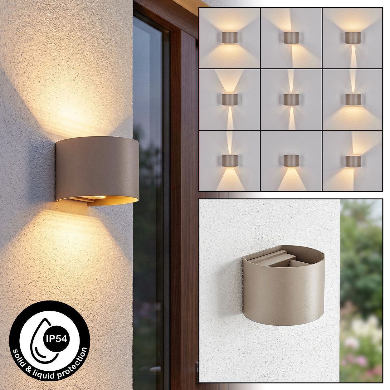 hofstein Außen-Wandleuchte Außenwandlampe aus Metall in Sandfarben mit Lichteffekten, moderne Wandleuchte außen, LED 6 Watt, 350 Lumen, 3000 Kelvin, IP54