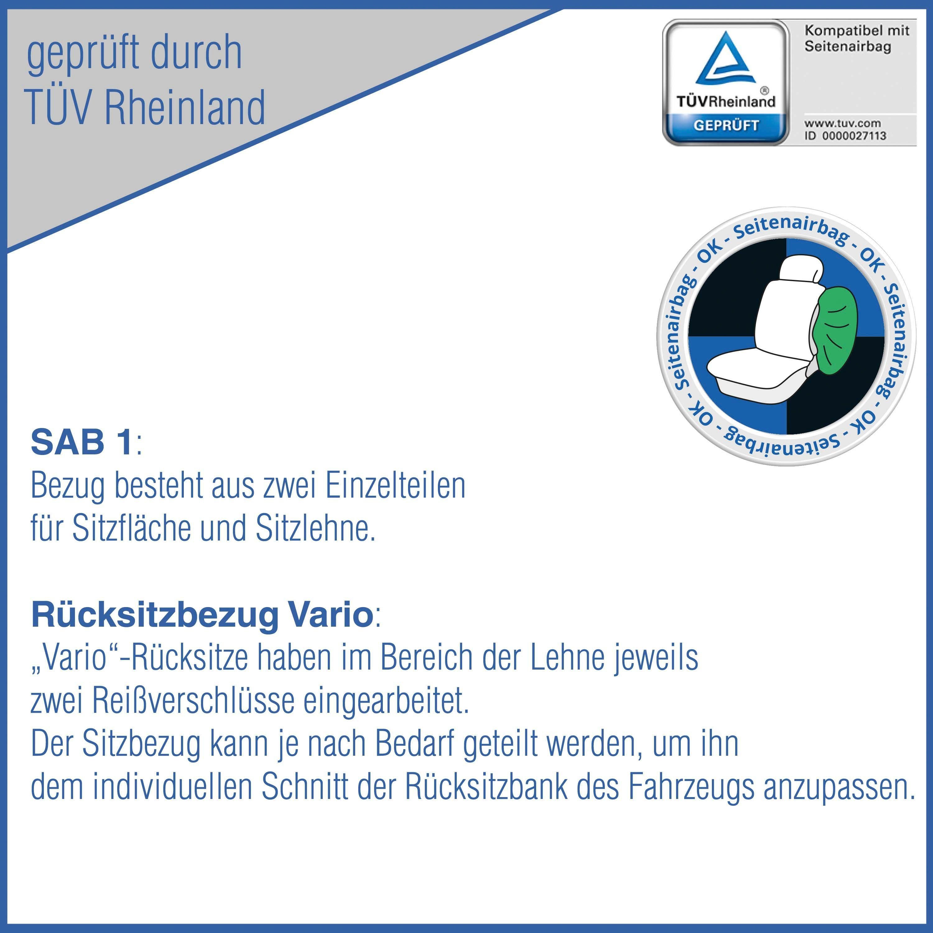 Fahrzeuge blau "Active Autositzbezug Passform, SAB Sports" Geeignet Vario 1 11-tlg für universelle Set Petex Seitenairbag, mit/ohne