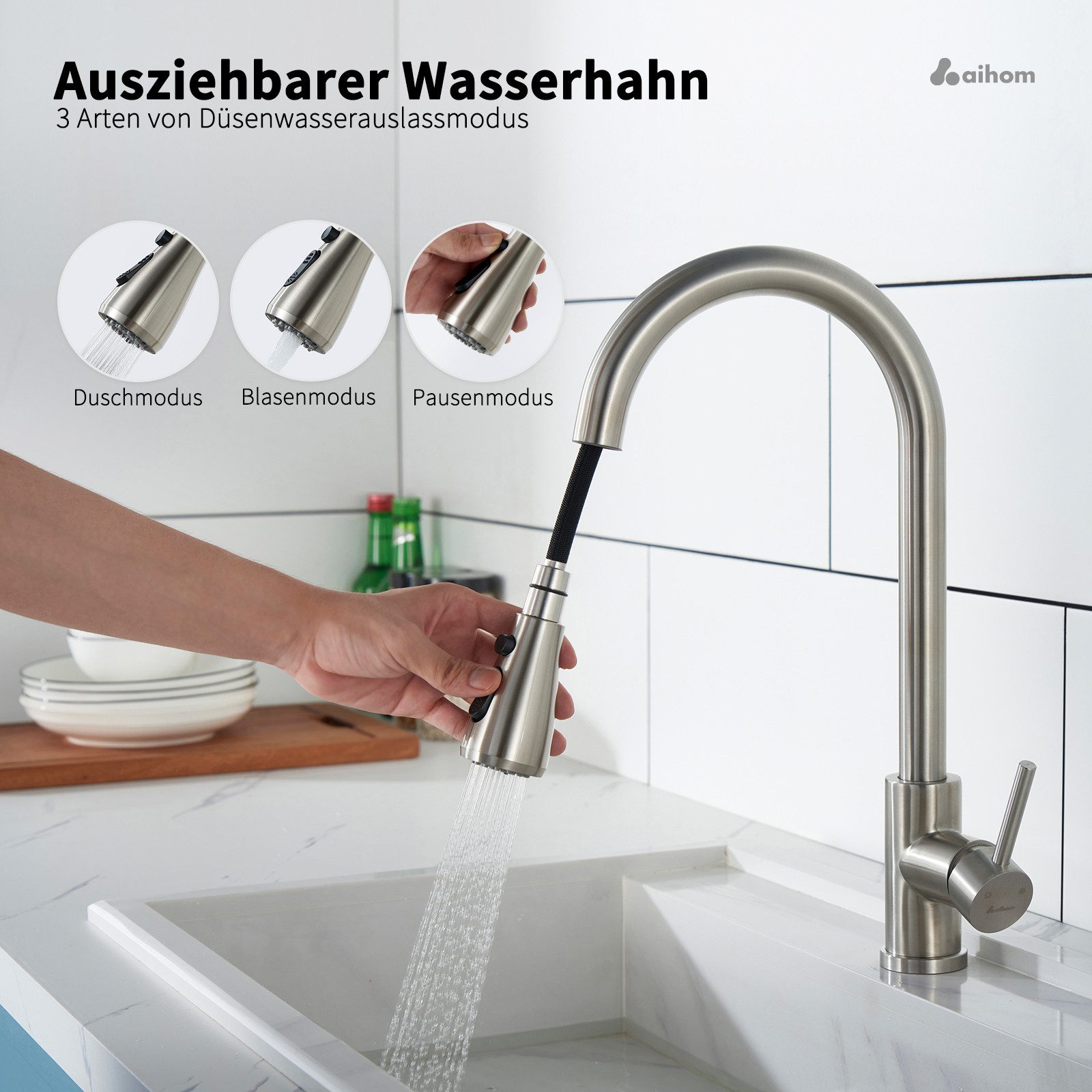 HOMELODY Spültischarmatur Hochdruck Wasserhahn Küche 360° Küchenarmatur mit günstig online kaufen