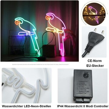 Gontence LED Dekolicht LED Neon Schild,8 Modi, IP65 Wasserdicht Papagei Neon Sign Nachtlicht