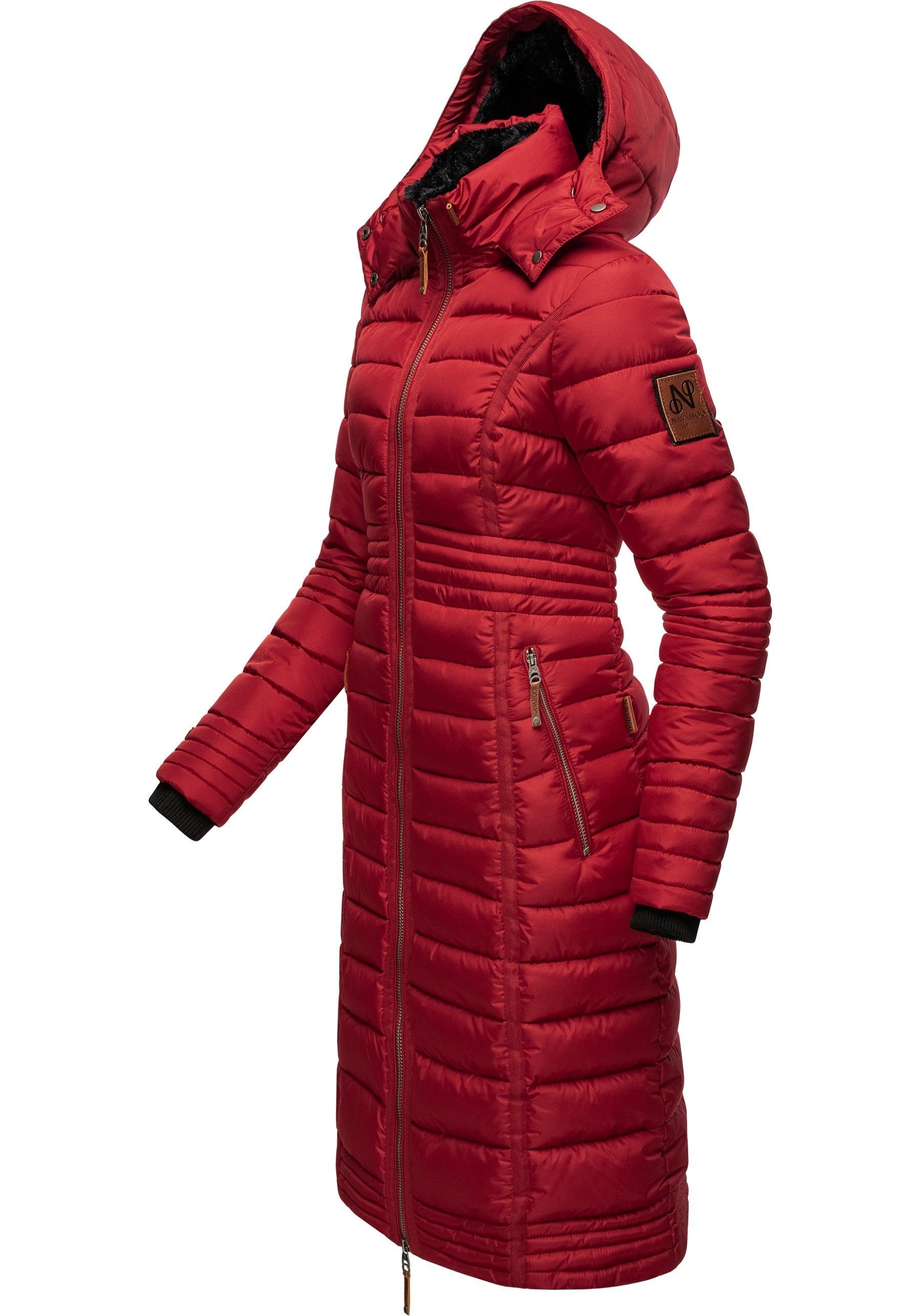 Navahoo Wintermantel Umay langer Damen Winter Steppmantel mit Kunstfellkapuze