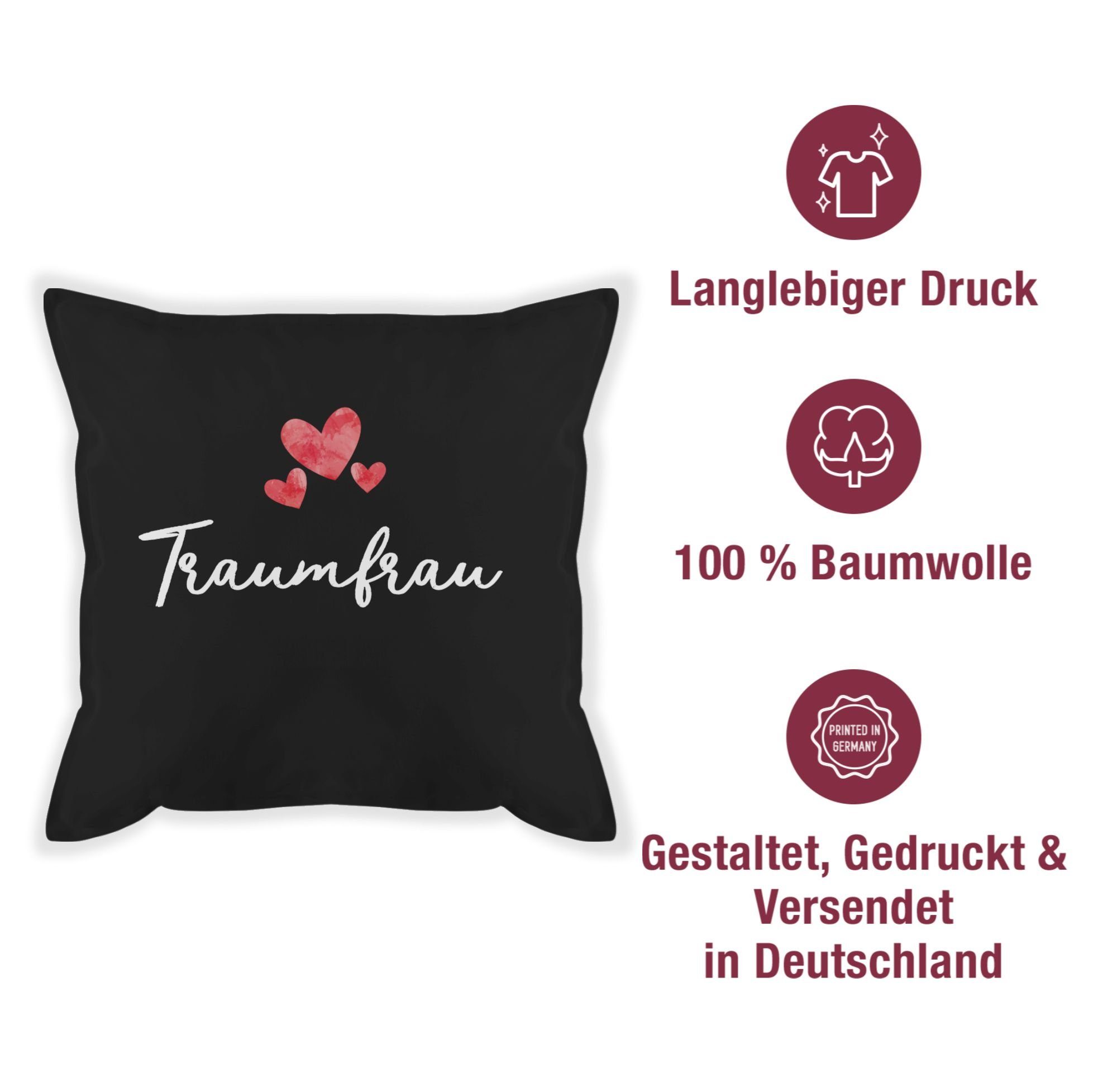 Shirtracer Dekokissen Traumfrau - Wunschfrau Dekokissen Idealfrau Geschenk Schwarz Geschenk Schatz 1 Liebling Valentinstag Val, Herzdame