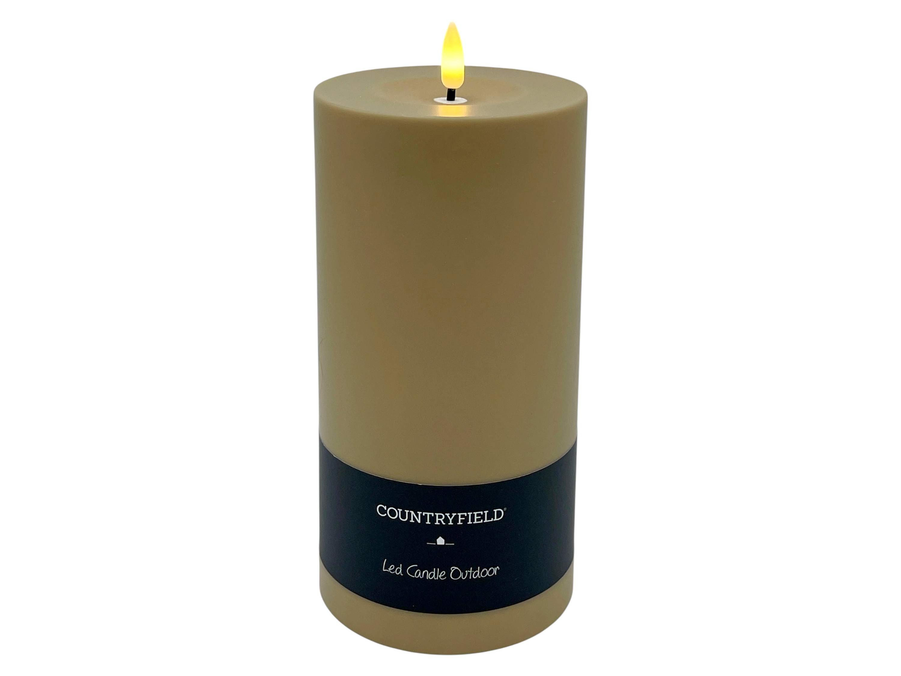 Countryfield LED-Kerze (1-tlg), Outdoor beige braun 3D Flamme Timer 10x22,5cm