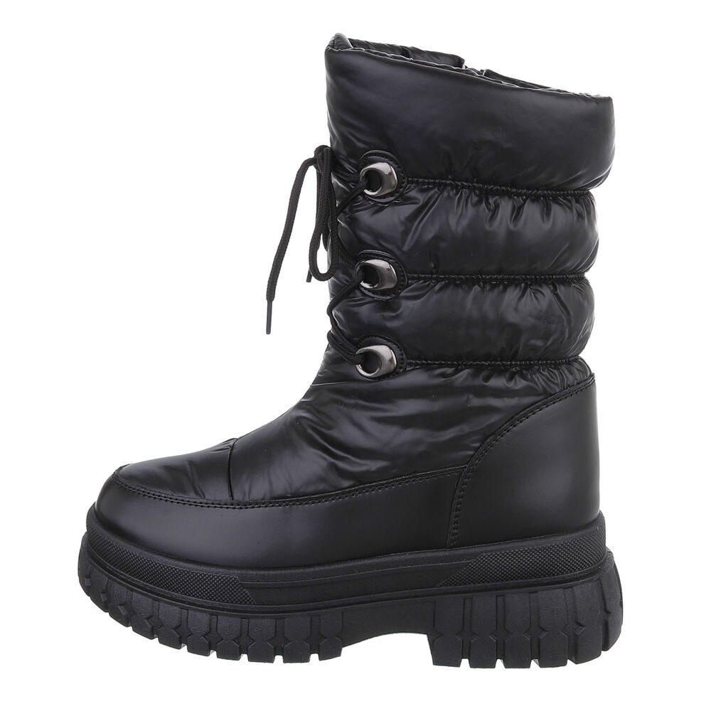 Ital-Design Damen Snowboots Freizeit Snowboots Blockabsatz Plateaustiefeletten in Schwarz