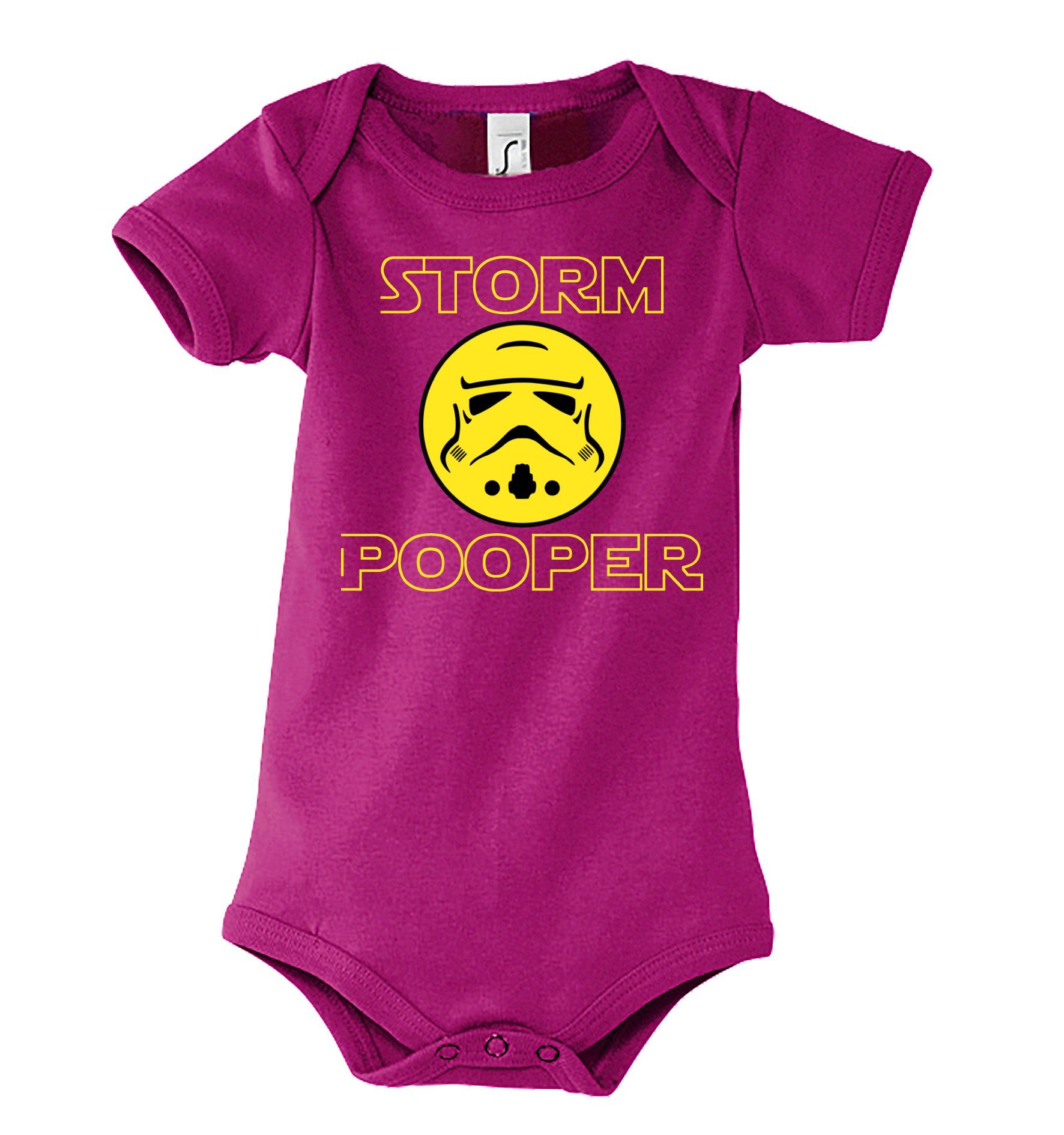 Youth Designz Kurzarmbody Storm Pooper Trooper Baby Body Kurzarm Strampler mit lustigem Spruch & Logo Print Fuchsia