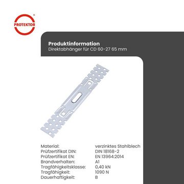 PROTEKTOR Profil (Direktabhänger Deckenabhänger flach für CD Profil 60/27, 100-St), Zubehör Deckenprofile Trockenbau, Made in Germany
