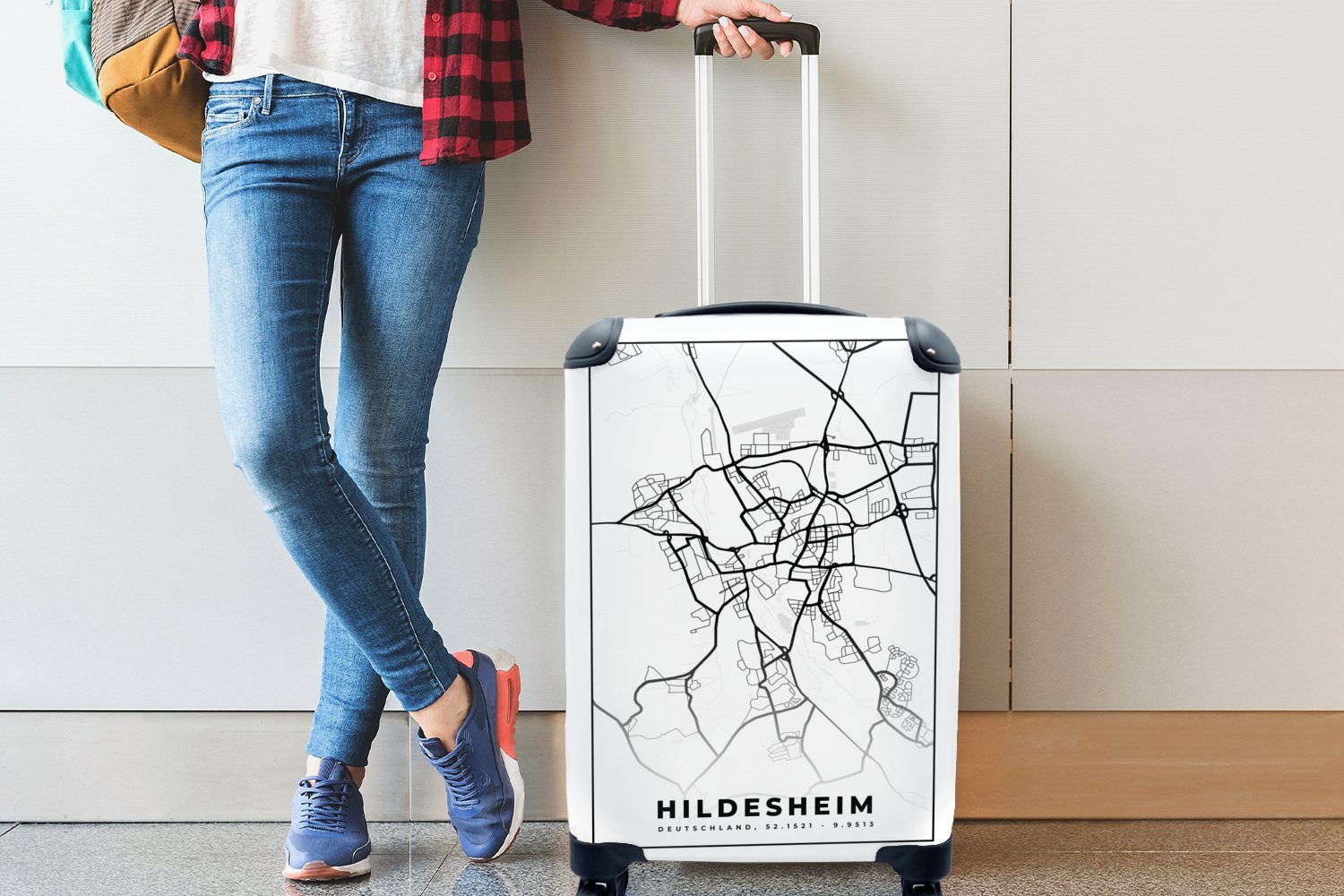Karte mit Reisekoffer Stadtplan, Reisetasche Trolley, Handgepäck - rollen, Hindesheim Ferien, Handgepäckkoffer - für 4 MuchoWow Rollen,