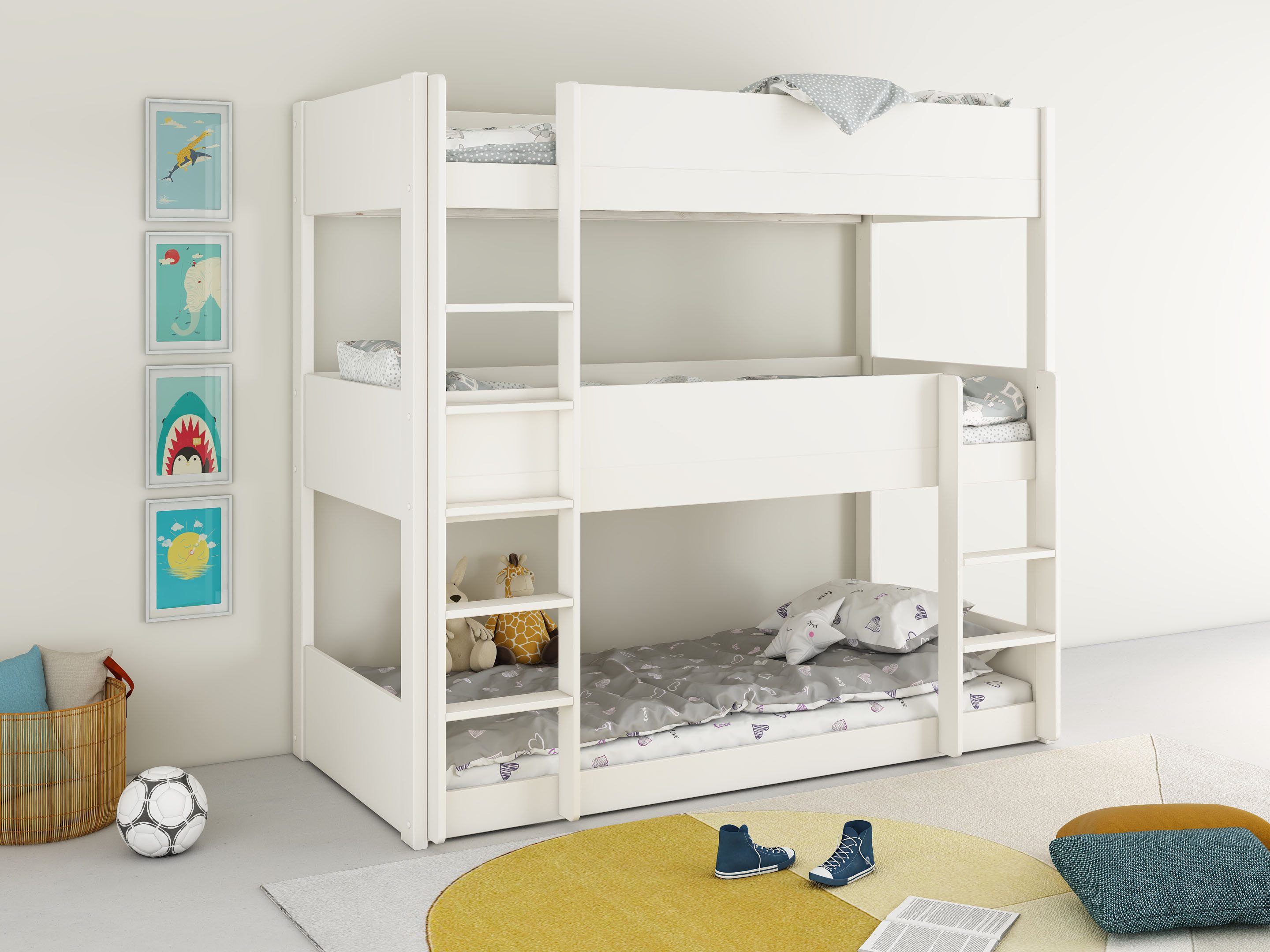 OTTO home Etagenbett TIPO, Stockbett, Hochbett, Bodenbett, platzsparend (Leitern beidseitig montierbar), mit 3 Schlafplätzen, FSC® zertifiziertes Massivholz (Kiefer)