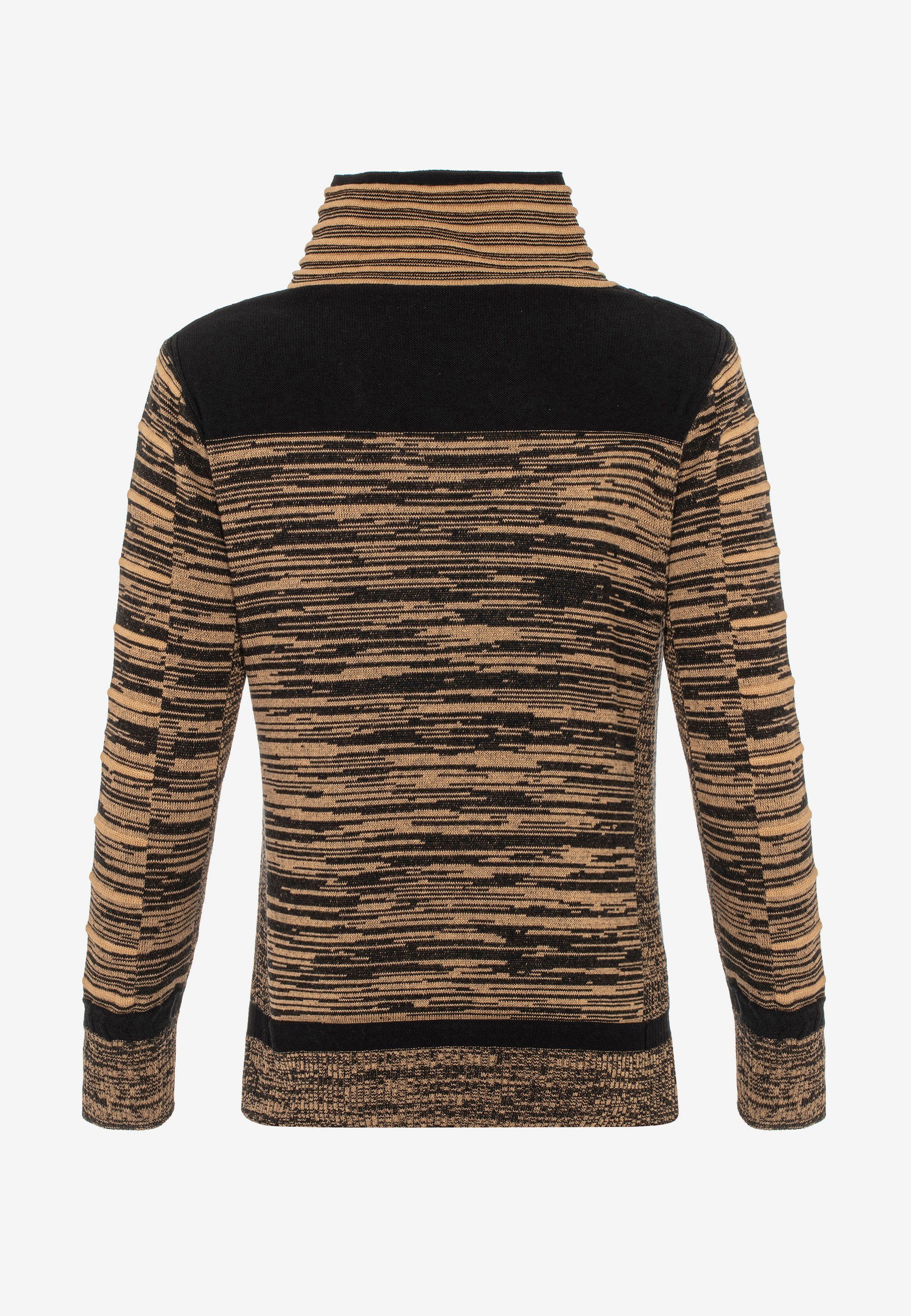 mit braun-schwarz & Umschlagkragen modischem Cipo Baxx Strickpullover