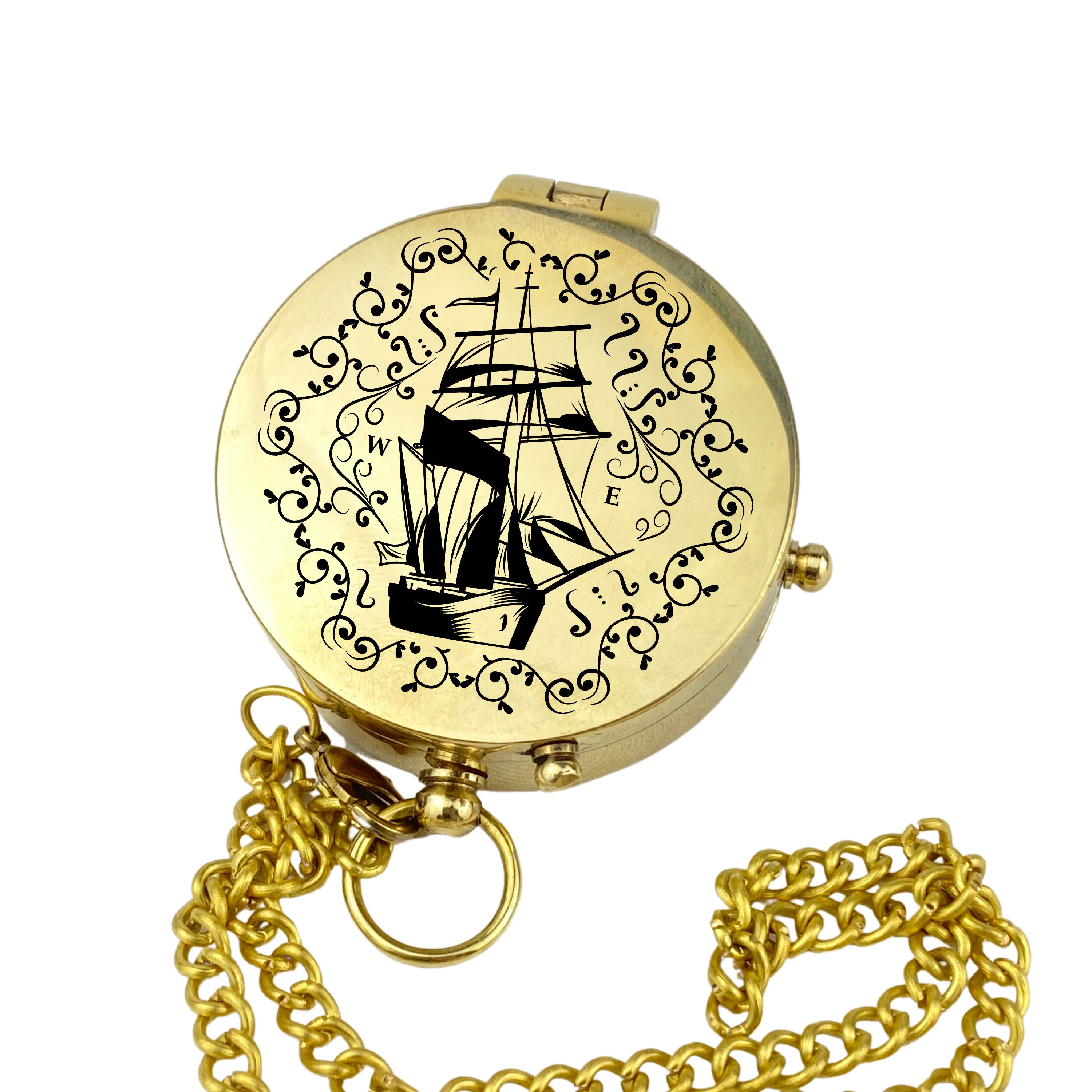 Kompass Kompass Messing poliert Gravur auf dem Deckel Maritim diverse Motive