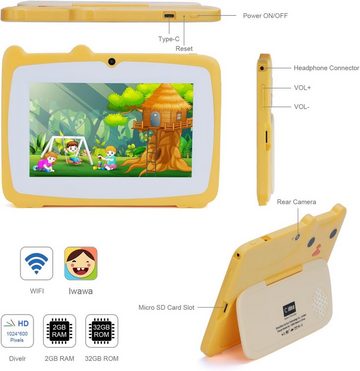 C idea CM81 Tablet (7", 32 GB, Android 12, 2,4G, Kinder-Tablet IWAWA vorinstalliert für Bildung Unterhaltung mit Hülle)