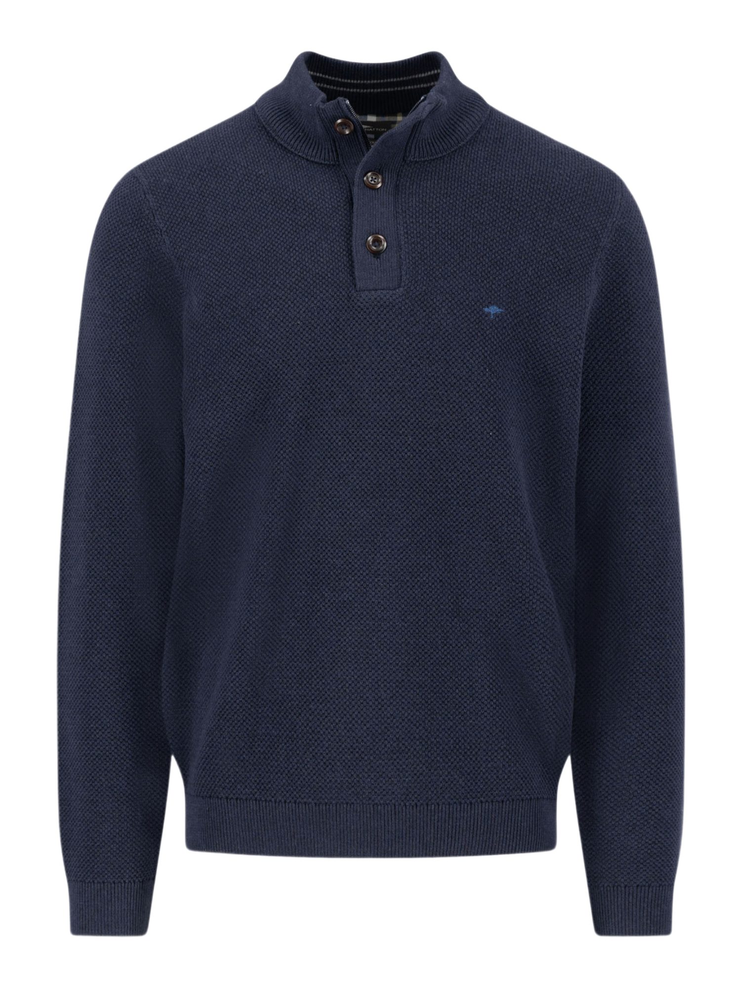 FYNCH-HATTON Strickpullover blau,Casual,Baumwolle,Unifarben,Stehkragen,Lang,Casual Fit