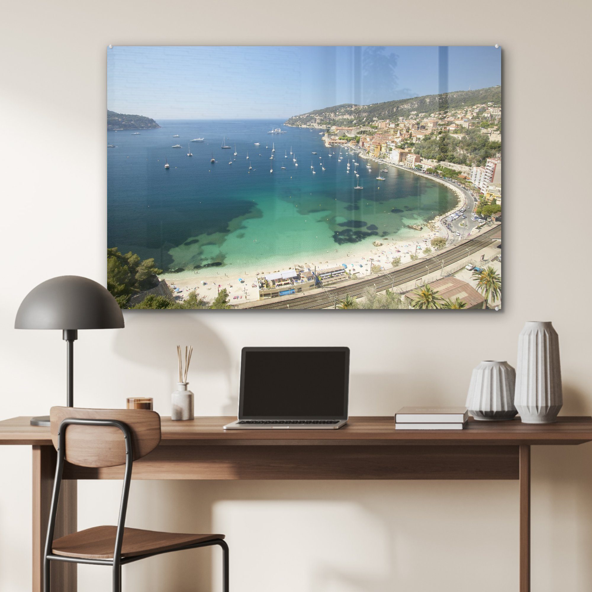 (1 St), Strand Wohnzimmer Nizza, Acrylglasbilder - - Acrylglasbild Meeresküste & MuchoWow Schlafzimmer