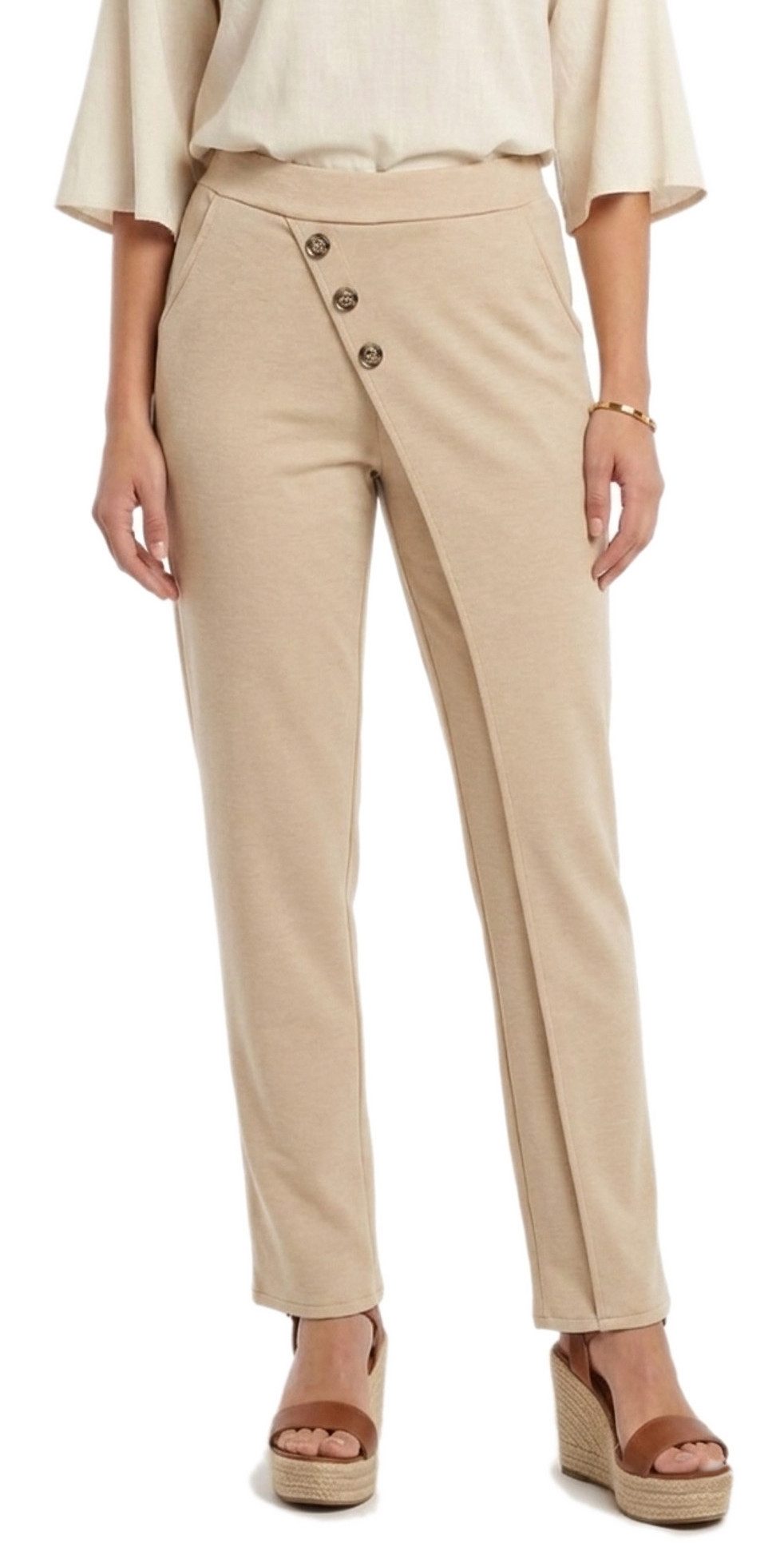 dy_mode Schlupfhose Damen Stoffhose Wickel-Optik High-Waist Schlupfhose in Unifarbe, High Waist, mit elastischem Bund