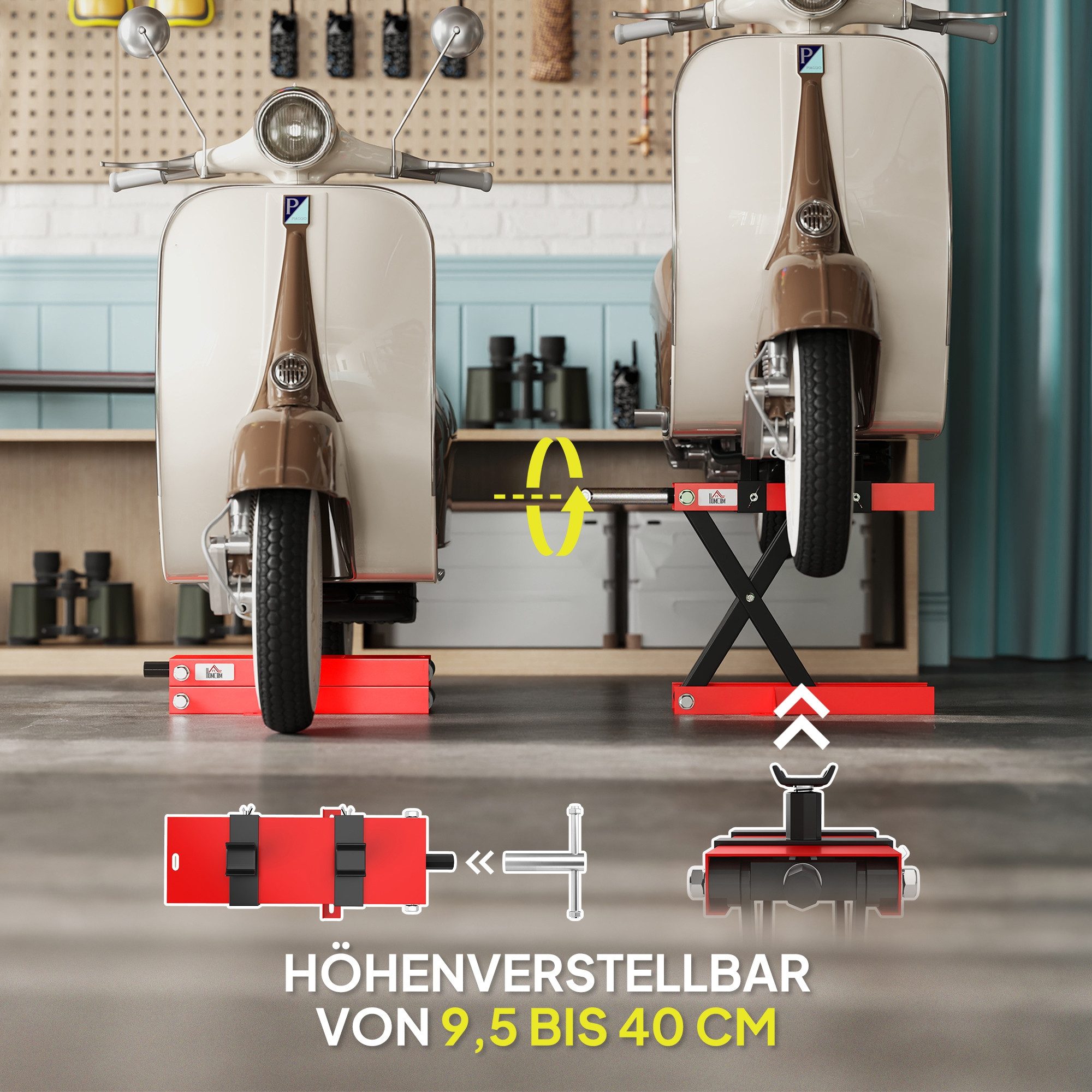 HOMCOM Hydraulikheber 95-400 mm höhenverstellbar, (Motorradheber 500 kg Belastbar, 1 St., Motorradhebebühne), Fahrradreparatur-Scherenheber in Garage & Außenbereichen