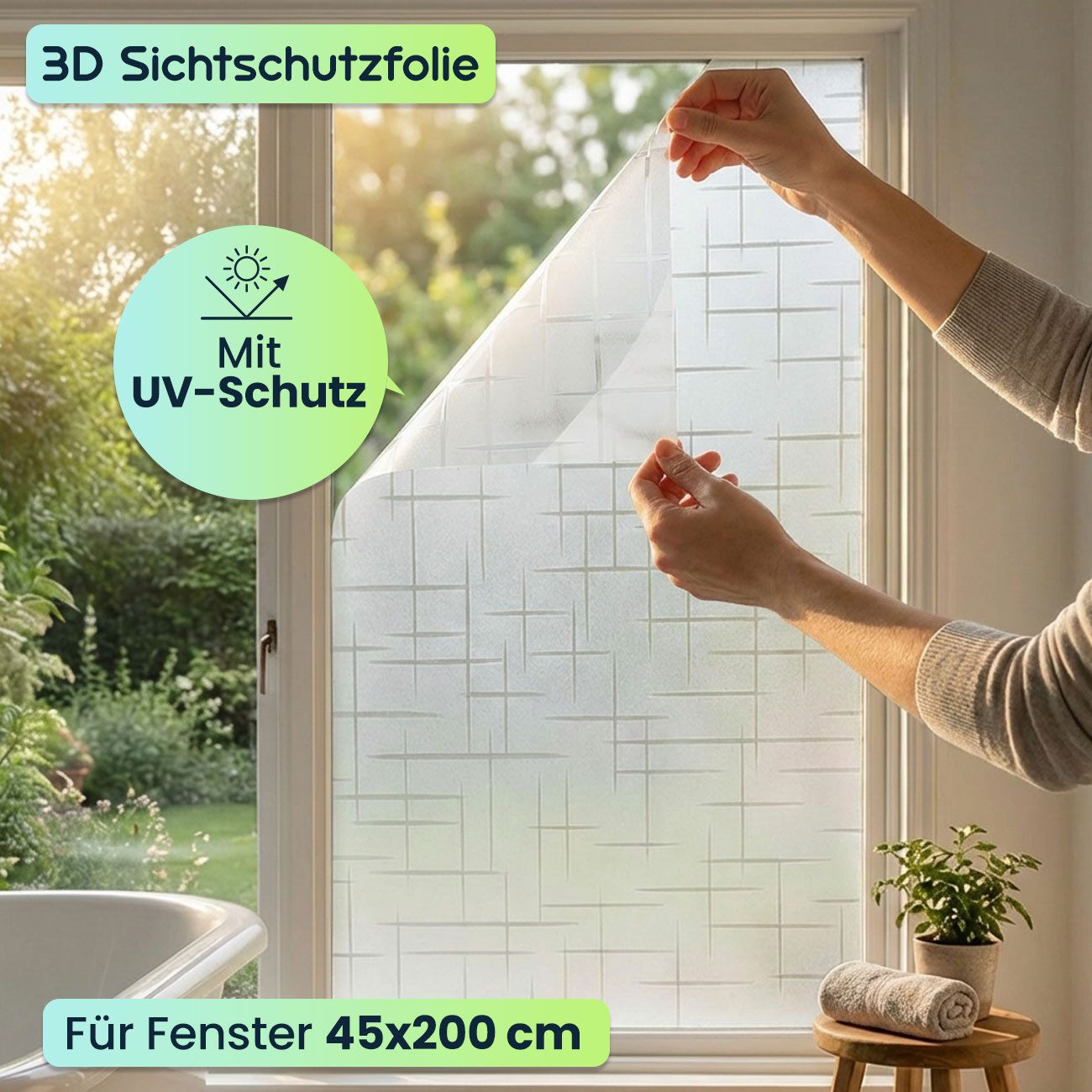 shop'n smile ideoon Sichtschutzfolie 3D Sichtschutzfolie Kreuzdesign Fensterfolie statisch 45x200 cm, (1-St., 1er-Set & 2er-Set), Statisch haftende 3D Sichtschutzfolie mit Kreuzdesign und UV-Schutz
