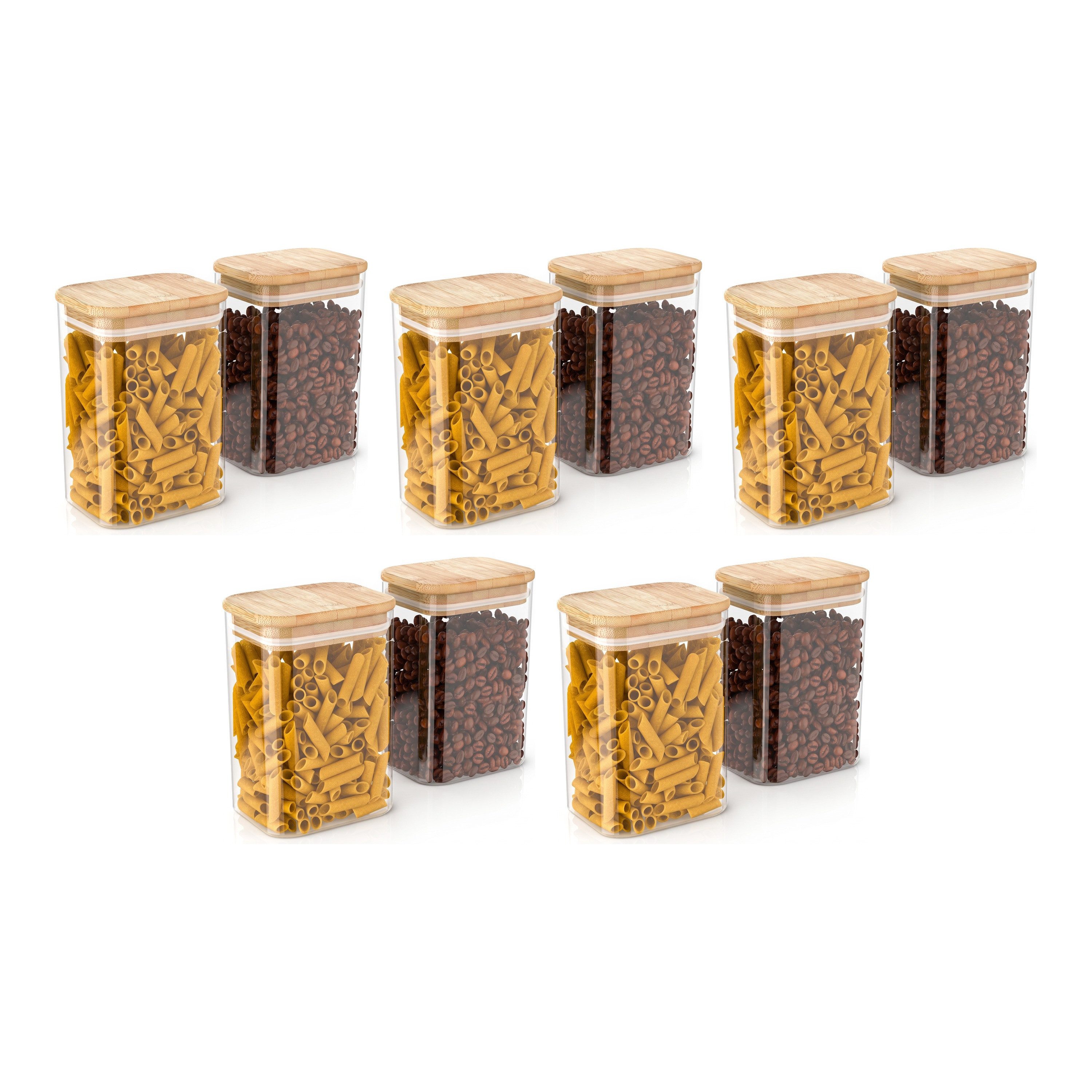 Arendo Vorratsglas eckig mit Bambusdeckel und Silikondichtung, luftdicht, Borosilikatglas, (Packung, 10-tlg., 10 x 1200 ml), Glas gefrier-, mikrowellen- & spülmaschinenfest, -40 bis +400 °C