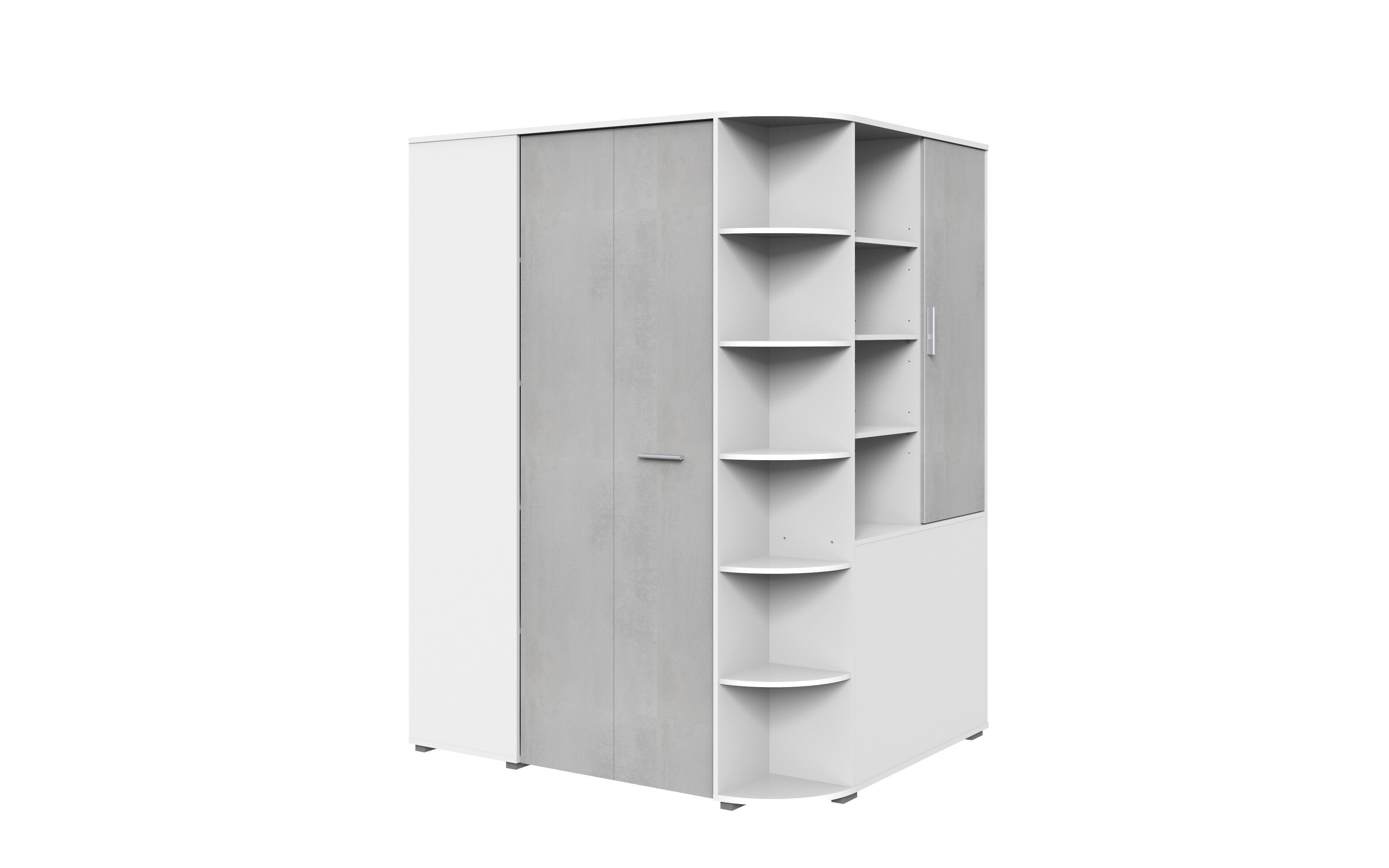 möbel-direkt.de Kleiderschrank Joker in Weiß mit Beton (komplett, 1-St., Drehtürenschrank, begehbarer Eckkleiderschrank) Made in Germany