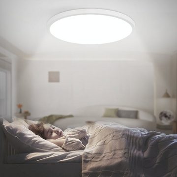 ZMH LED Deckenleuchte Schlafzimmer - Schlafzimmerlampe Flach Badezimmerlampe 6000K, LED fest integriert, 6000k, 18W Badezimmer Deckenbeleuchtung IP44 Badlampe Rund