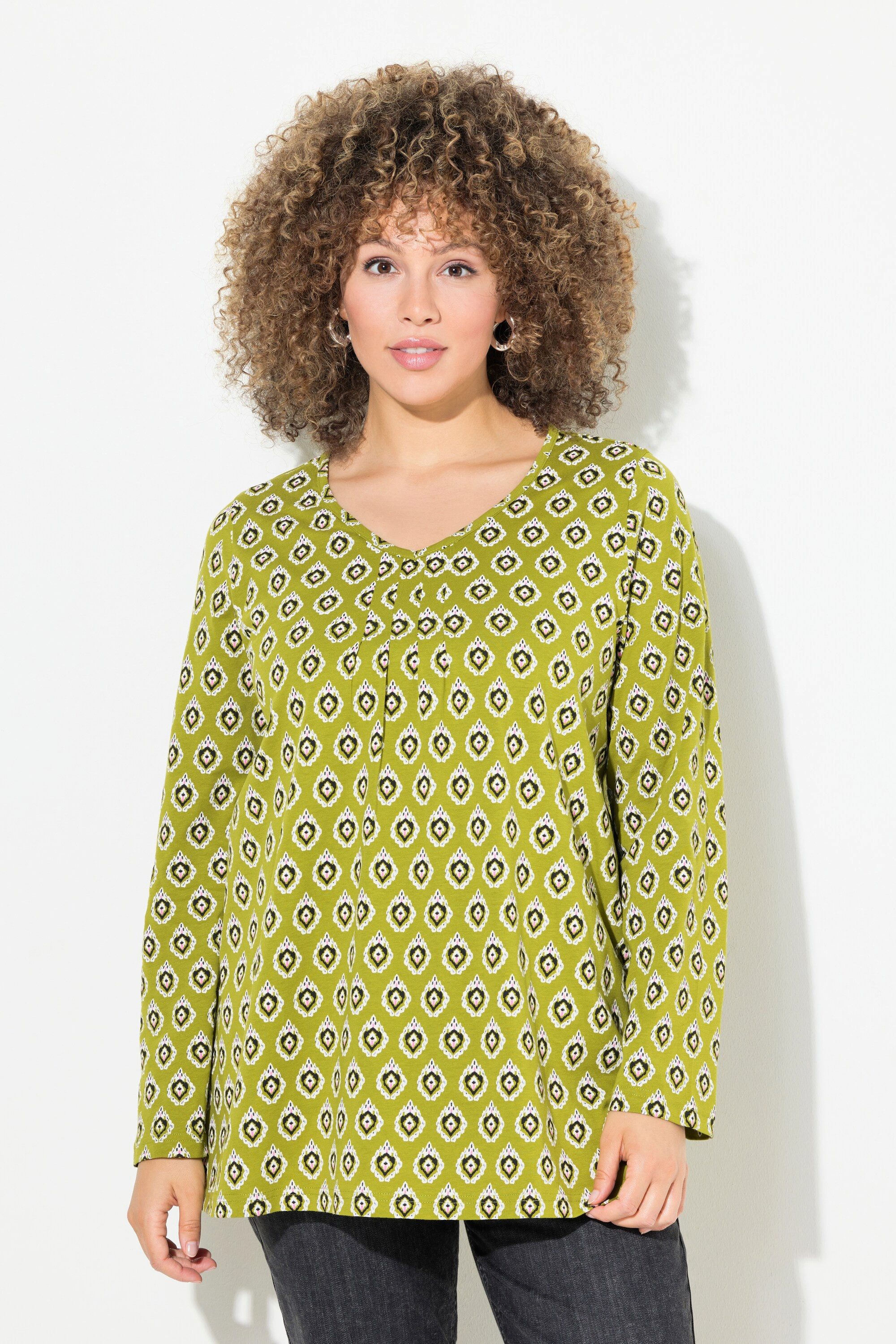 Ulla Popken Longsleeve Shirt Zierfalten A-Linie günstig online kaufen