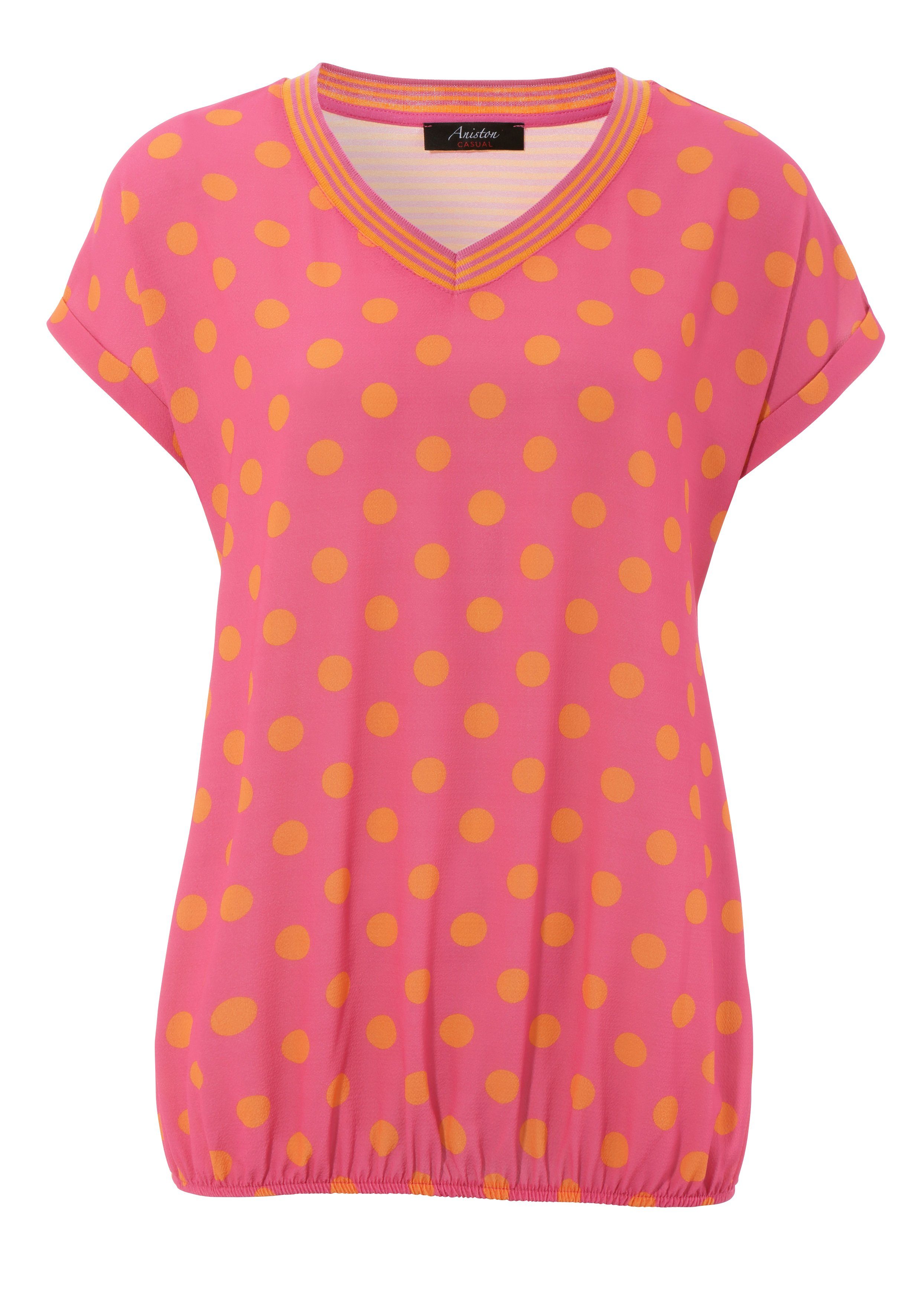 Aniston CASUAL T-Shirt im Material- pink-orange und Mustermix