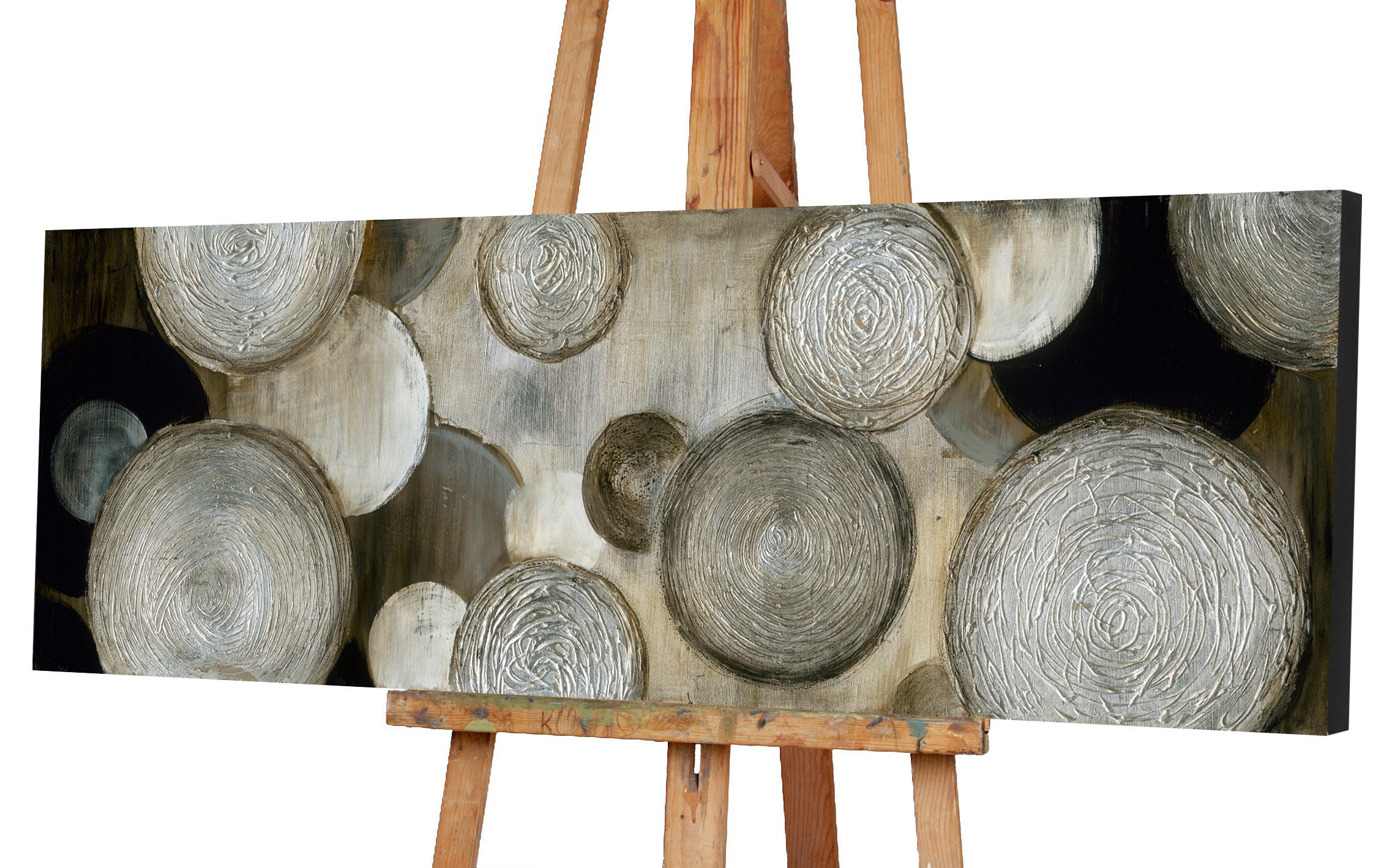 ArtUniverse Gemälde Abstrakte Kreise dunkel 50 x 150 cm, Abstrakt