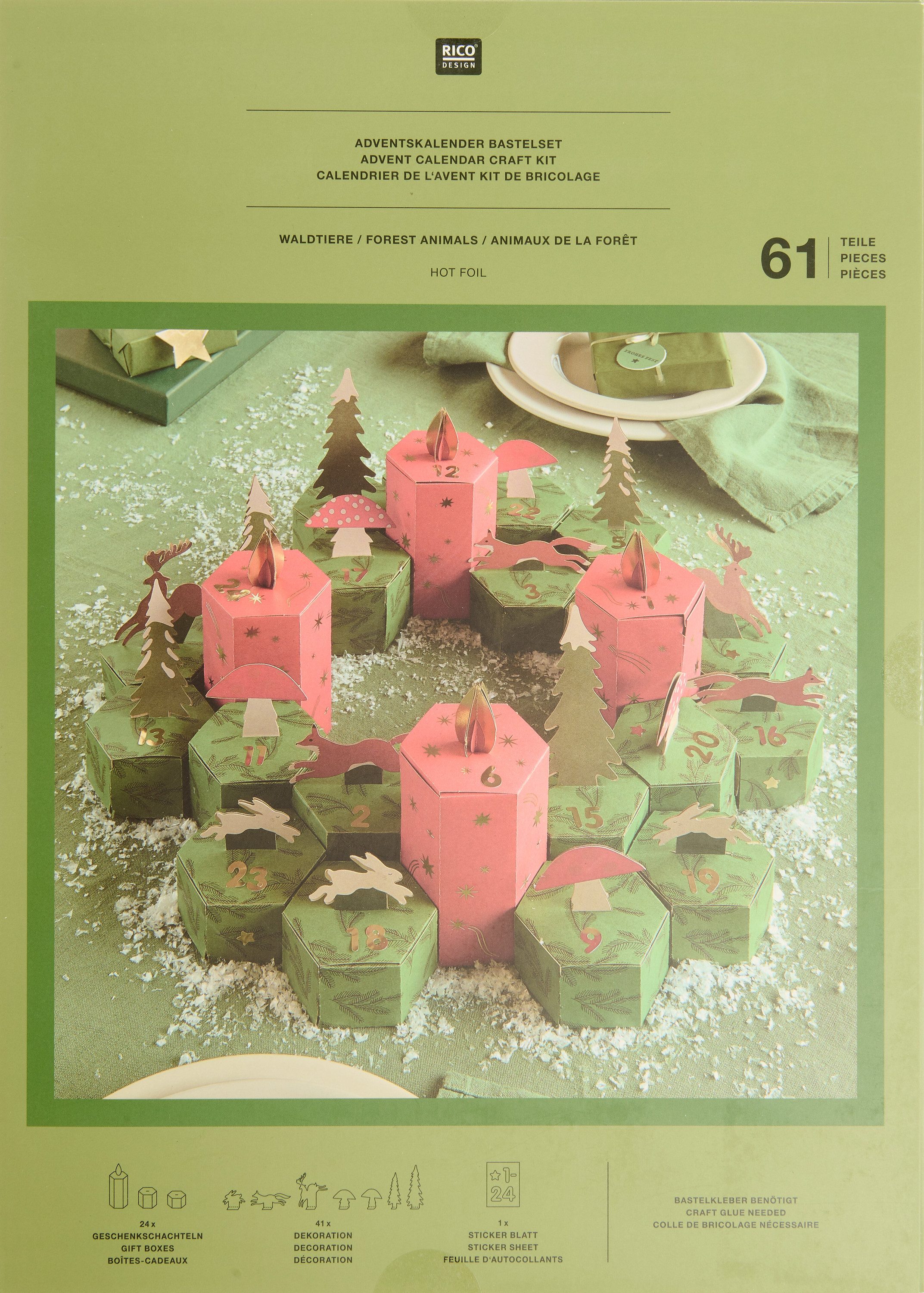 Rico Design Adventskalender Adventskalender Bastelset Waldtiere, 61 Teile