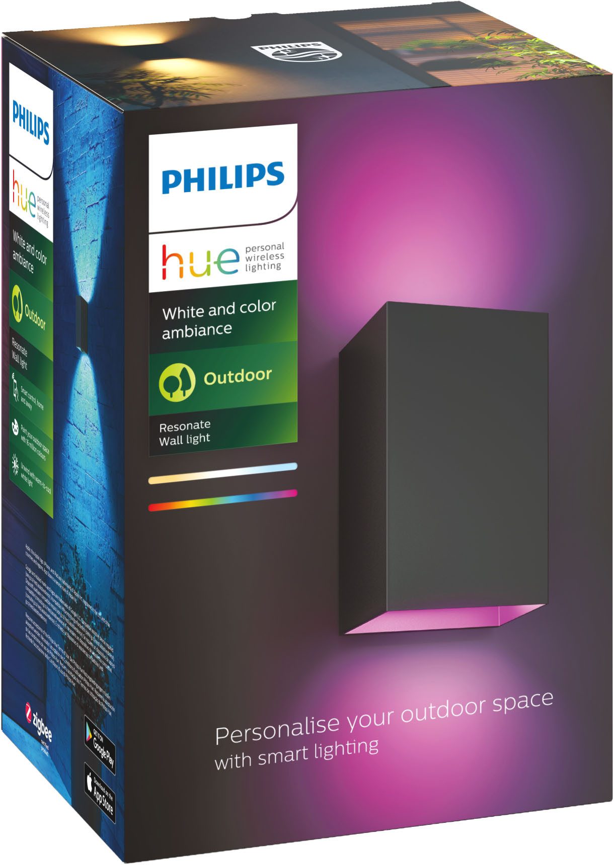 Philips Hue Smarte LED-Leuchte White & Color Ambiance Resonate Wandleuchte schwarz, Abschaltautomatik, Bluetooth, CCT - über Fernbedienung, Dimmfunktion, Farbsteuerung, Farbwechsel, Leuchtdauer einstellbar, Memoryfunktion, Nachtlichtfunktion, RGB, Smart Home, Timerfunktion, dimmbar über Fernbedienung, erweiterbar, mehrere Helligkeitsstufen, LED wechselbar, RGB, Outdoor