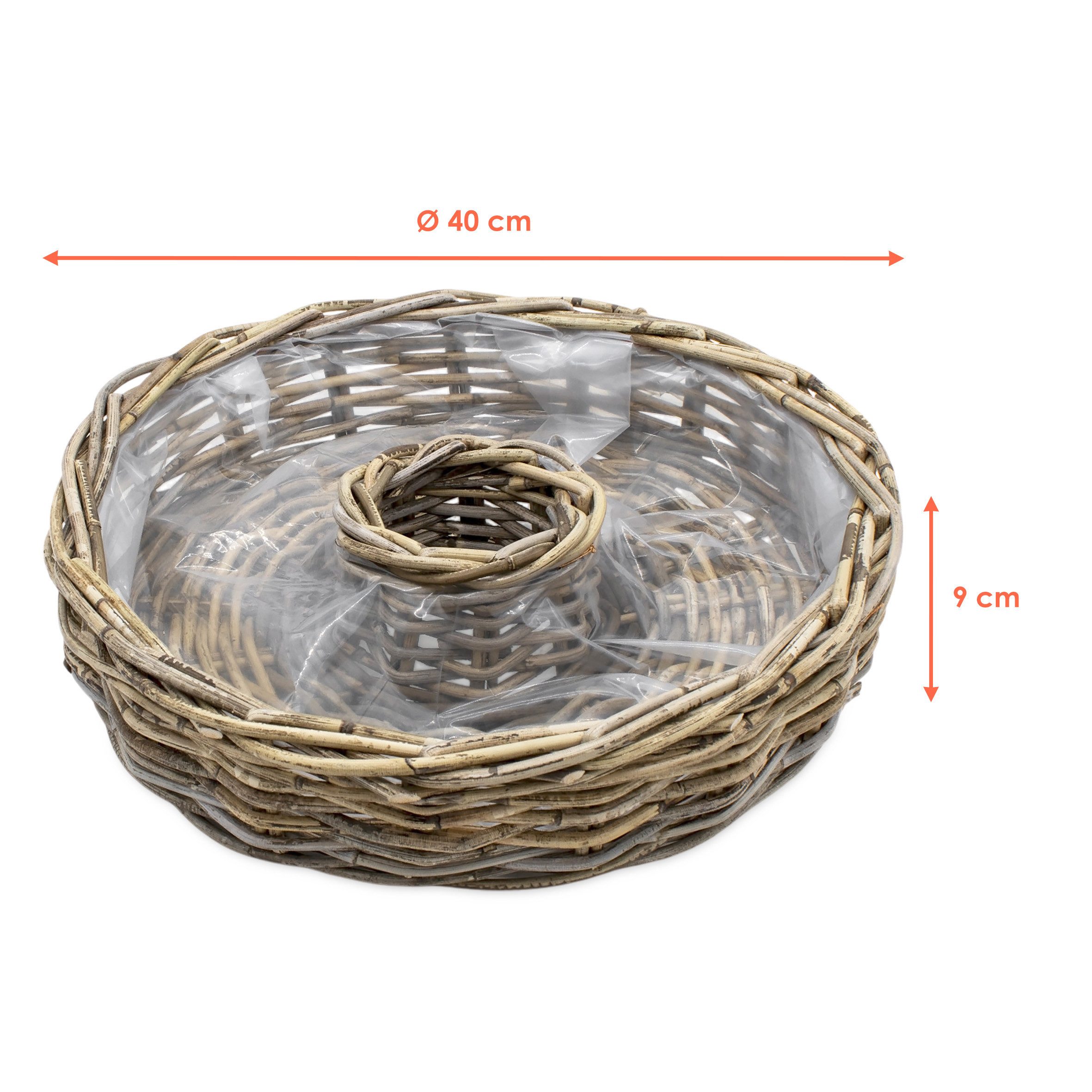 Spetebo Pflanzschale Rattan Blumenschale natur mit Folie - 40 cm (Anzahl, 1 St., Stück), zum direkten Bepflanzen geeignet