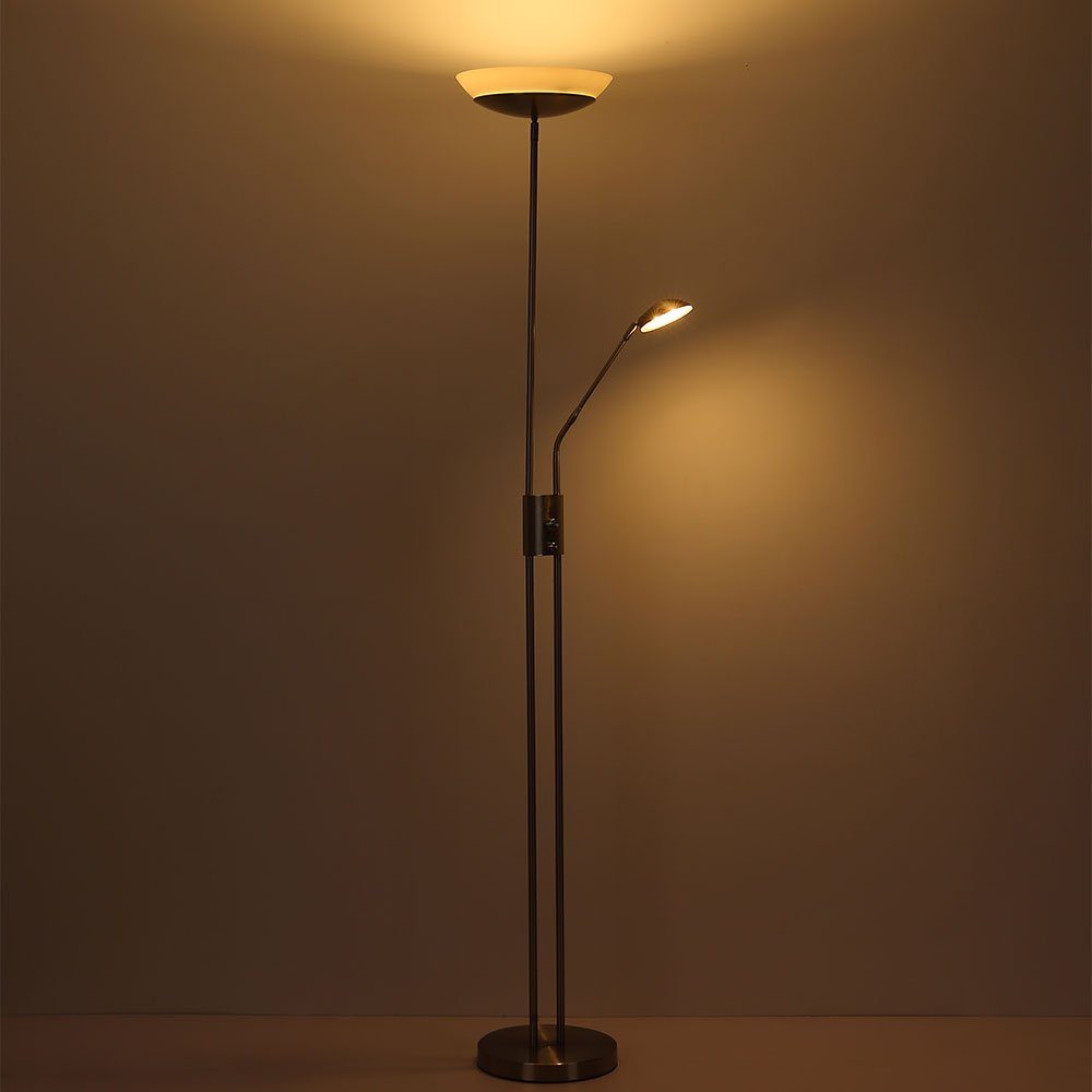 Globo LED Stehlampe, LED-Leuchtmittel fest Deckenfluter 180 Metall nickel H cm Wohnzimmerleuchte Warmweiß, verbaut, dimmbar