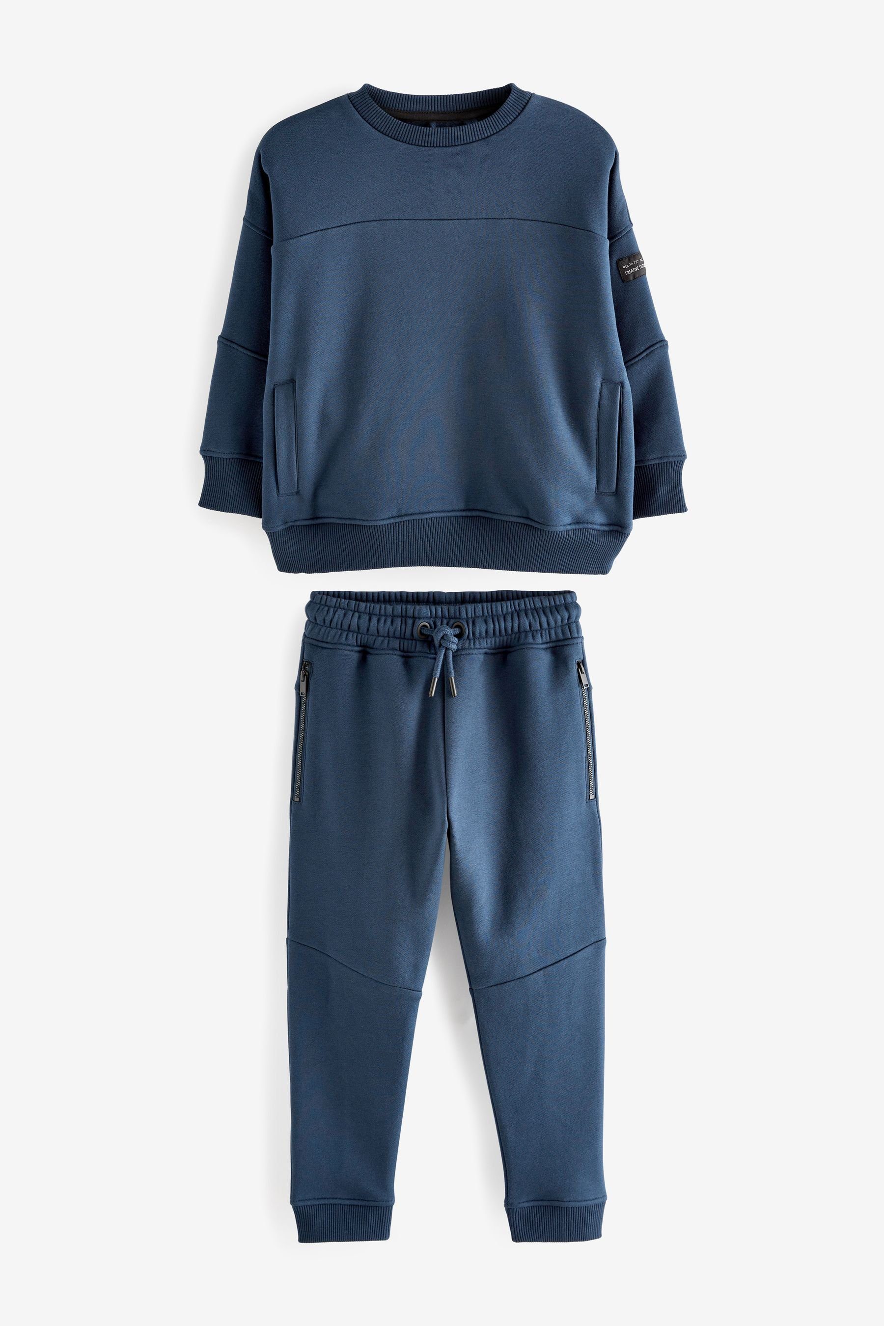 Next Sweatanzug Utility-Sweatshirt mit (2-tlg) - Set Rundhalsausschnitt Blue