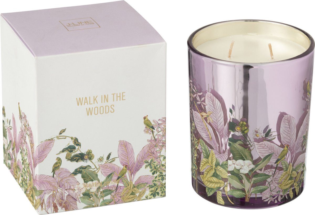 J-line Duftkerze Walk In The Woods - Mimosa & Rose - Glas - Rosa - Large - 55U (1-tlg), im Glas