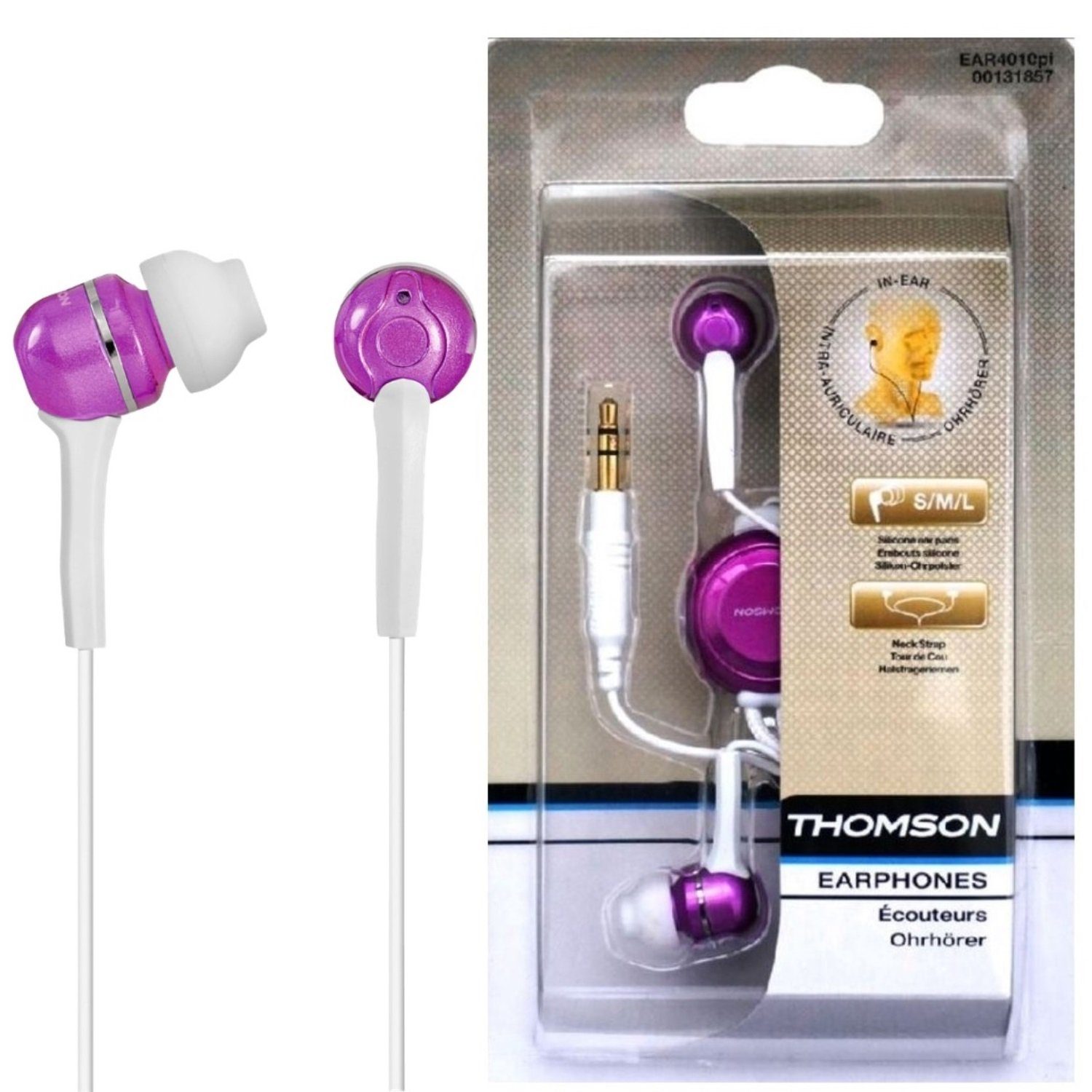 Thomson In-Ear Навушники Ohrhörer 3,5mm Klinke Pink Headset (ergonomische Form, Keine, passend für HiFi MP4- MP3-Player iPod Walkman CD MD)