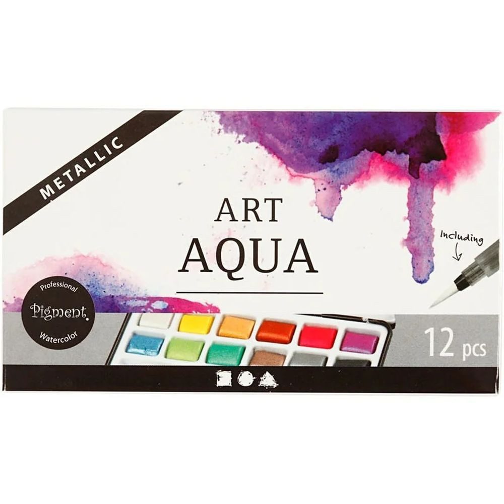 Creotime Kreativset Art Aqua Aquarellkasten Metallic 12x1/2 Näpfchen, (Aquarell-Set, 14-tlg), inkl. Pinsel und Schwamm