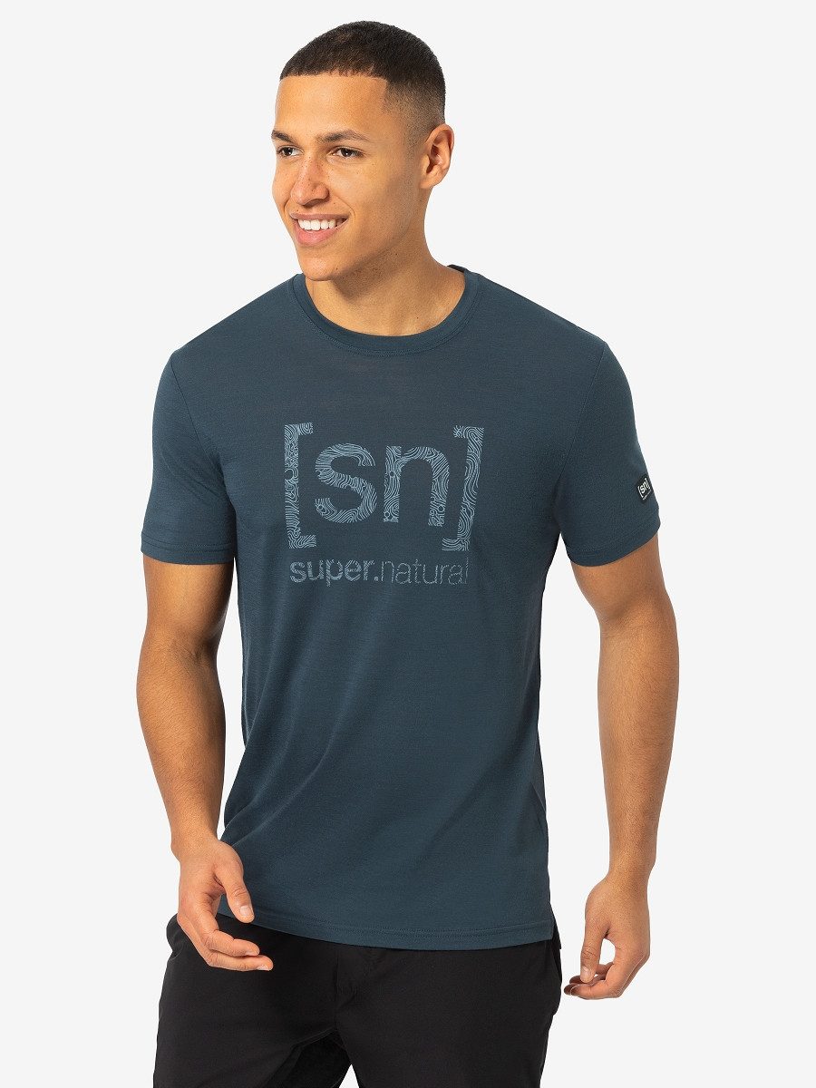 SUPER.NATURAL Print-Shirt für Herren, Merino LOGO LINES TEE Bike Lifestyle, atmungsaktiv