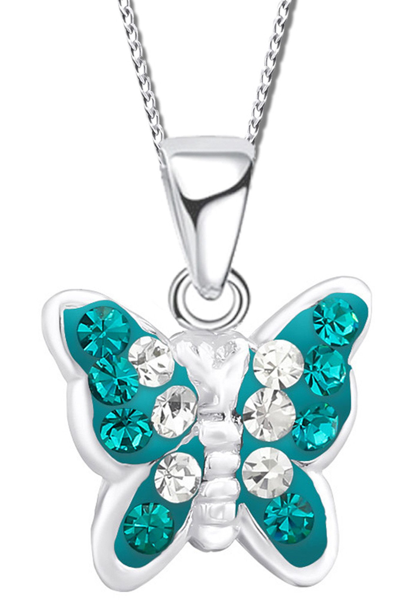 Limana Kette mit Anhänger echt 925 Silber Schmetterling Kinderkette Damenkette Kinderschmuck, Silberkette mit Zirkonia Silberschmuck