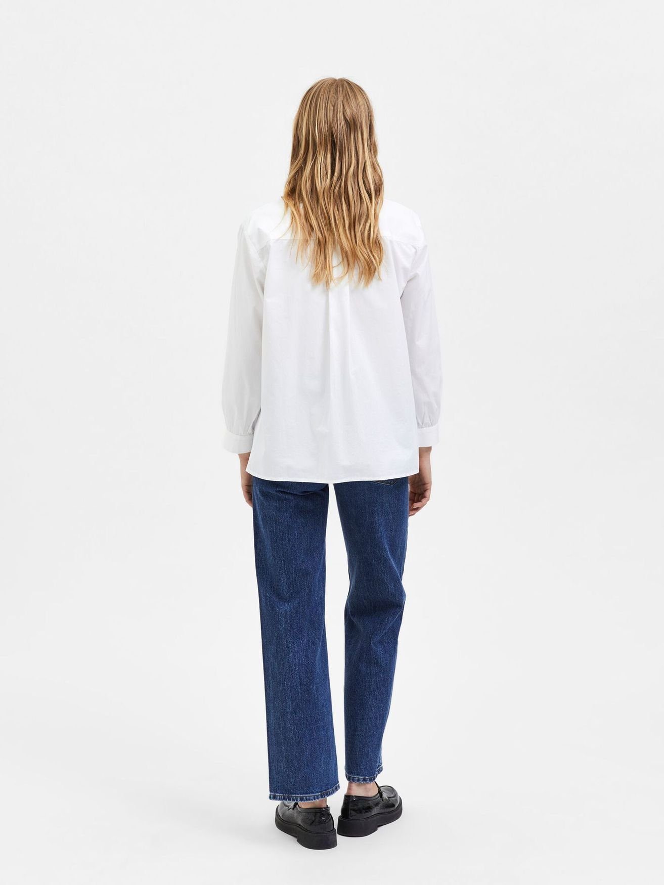 Baumwolle aus Weiß Hemd SELECTED Langarm 4185 in Blusenshirt Bluse (1-tlg) FEMME SLFREKA Basic