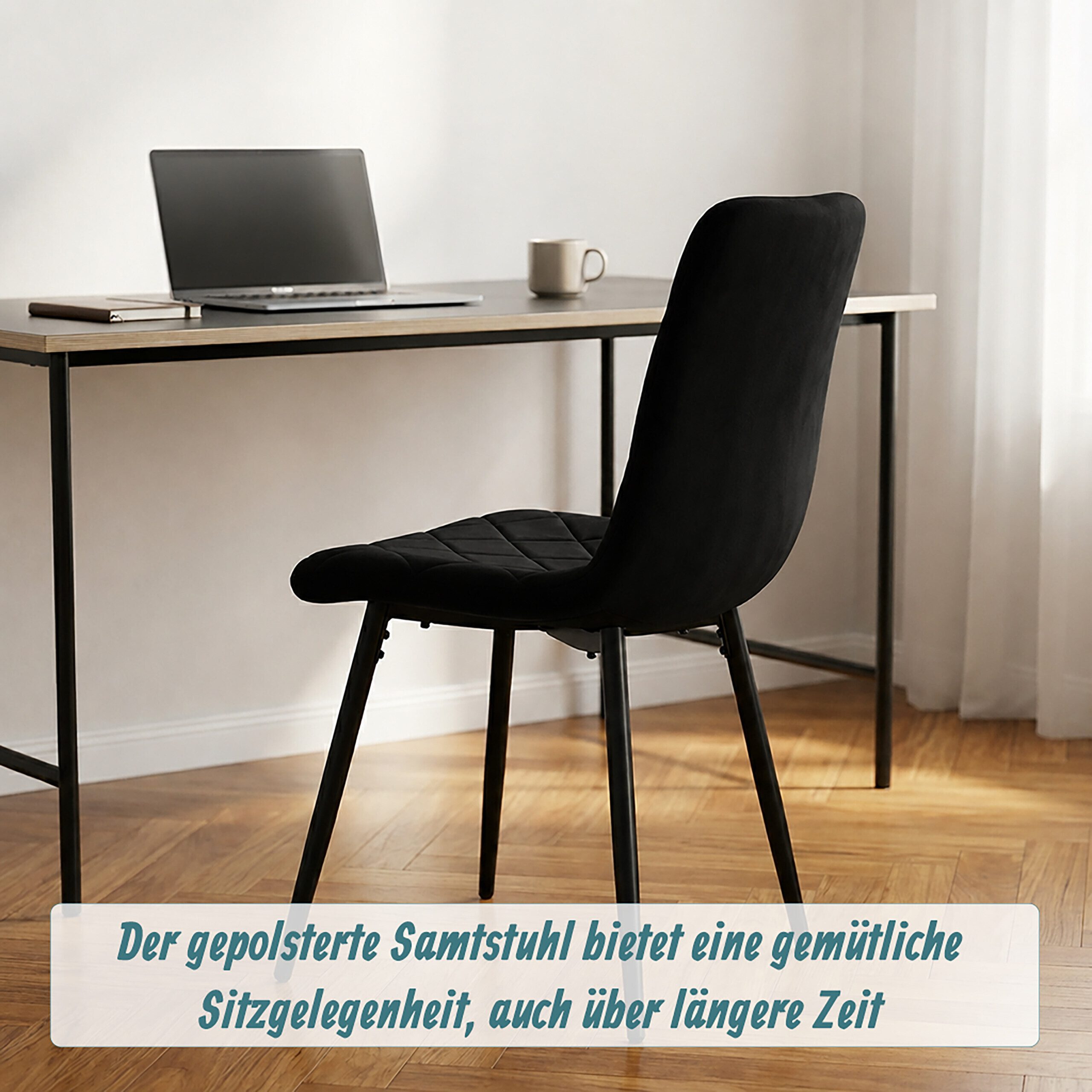 relaxdays Esszimmerstuhl Samt Esszimmerstuhl Set (4 St), schwarz, 4er-Pack – Bild 3 von 5