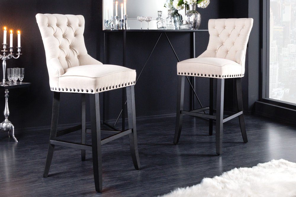 riess-ambiente Barhocker CASTLE beige / schwarz (Einzelartikel, 1 St), Esszimmer · Strukturstoff · Holzbeine · Landhausstil