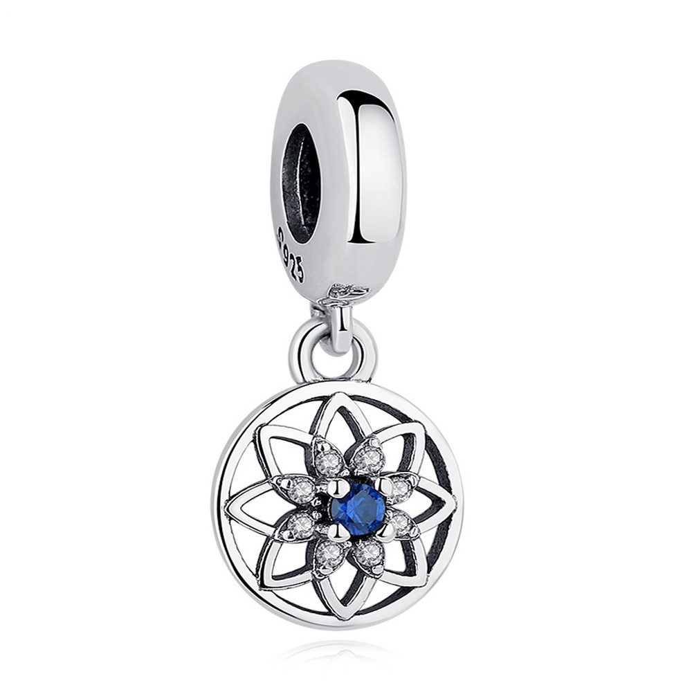 Bead Blaues Sternenornament Anhänger für Charm Armband, Silber, Zirkonia