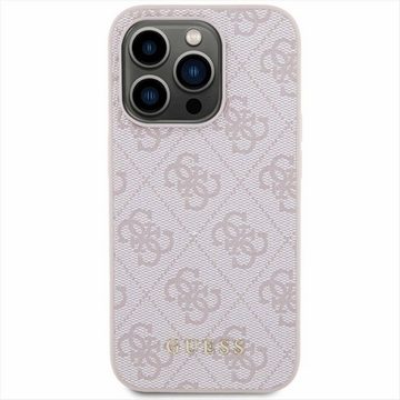 Guess Smartphone-Hülle Guess Apple iPhone 15 Pro Schutzhülle Case 4G Metal Gold Logo Pink
